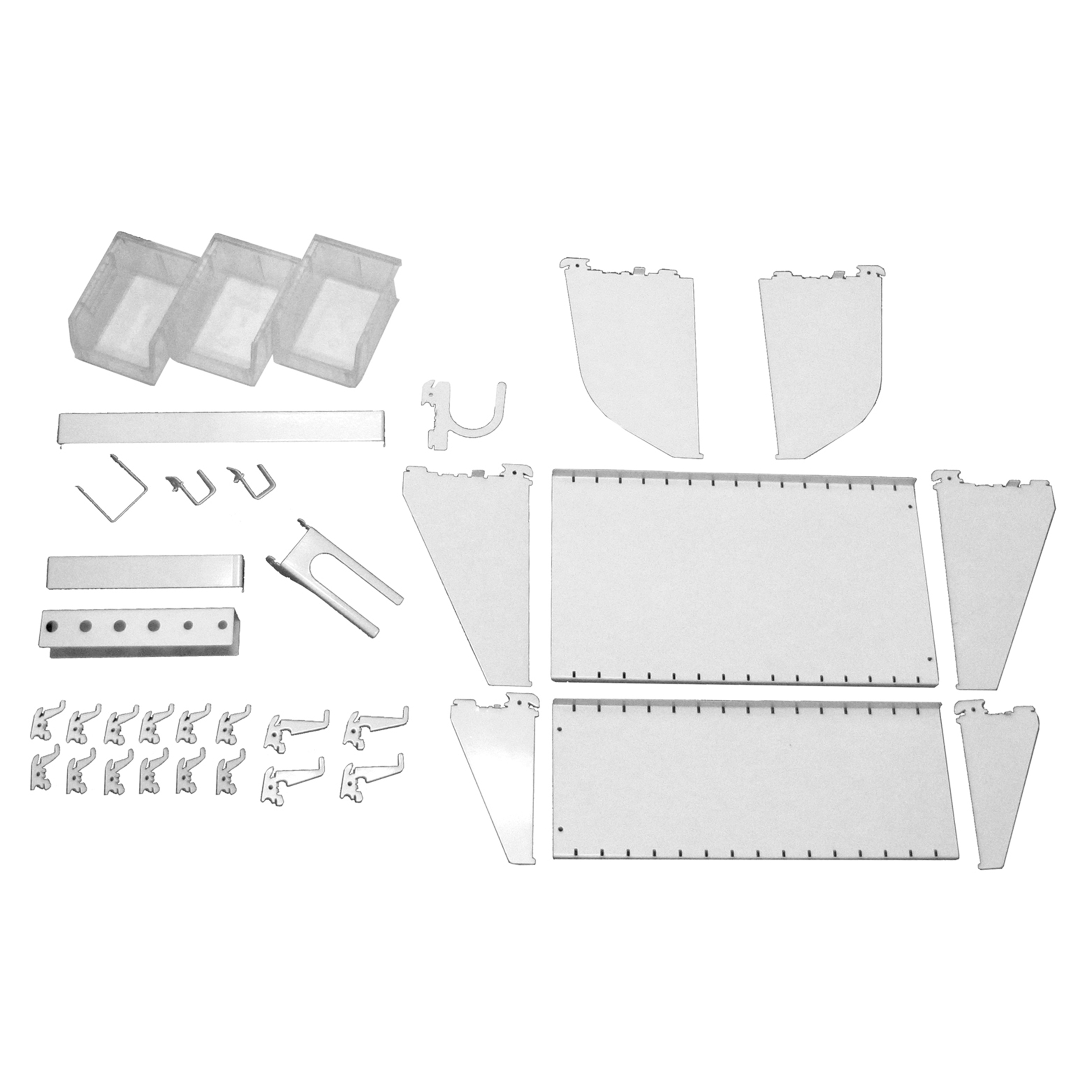 Slotted Tool Board Workstation Accessory Kit For Wall Control Pegboard, White