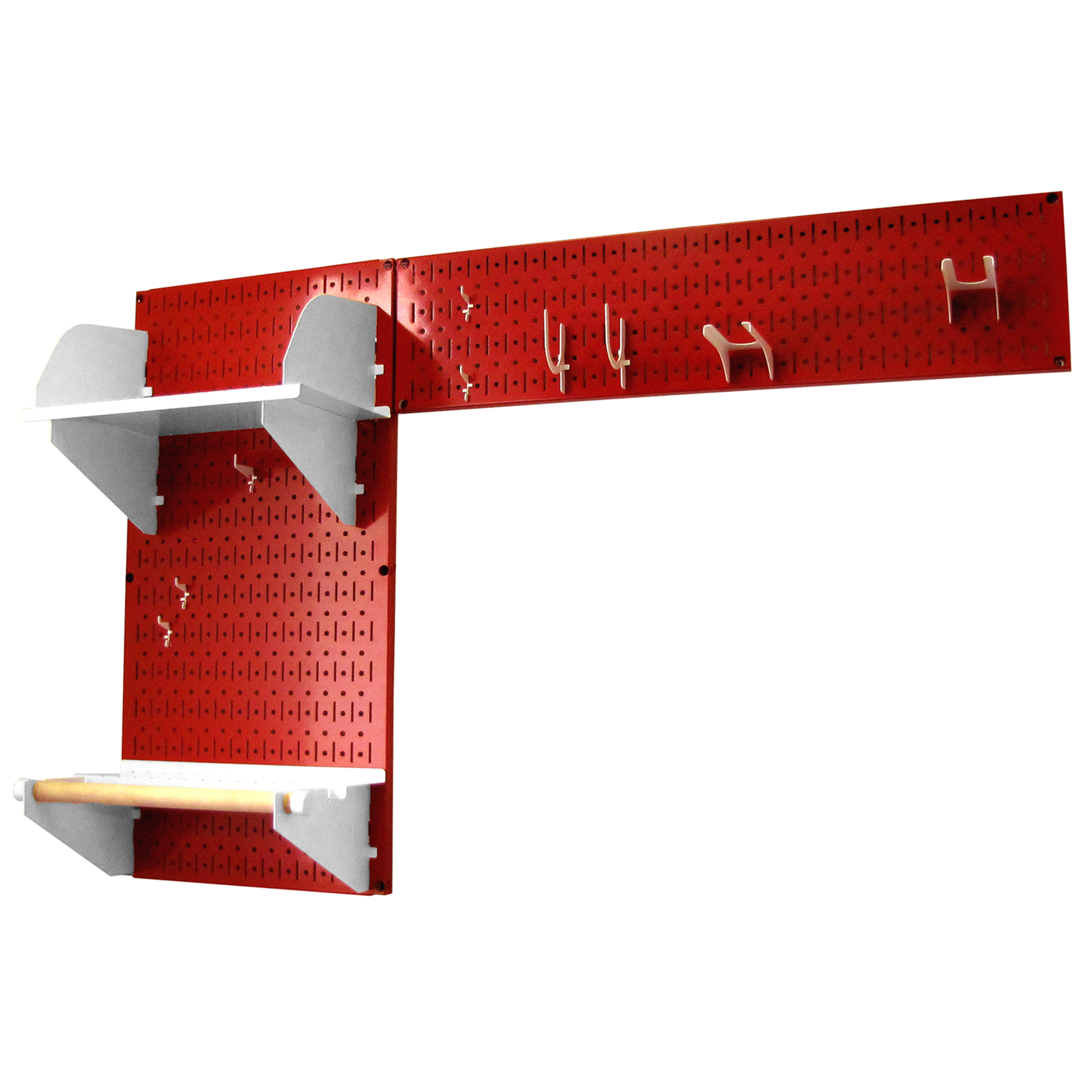 Pegboard Garden Tool Board Organizer With Red Pegboard And White Accessories