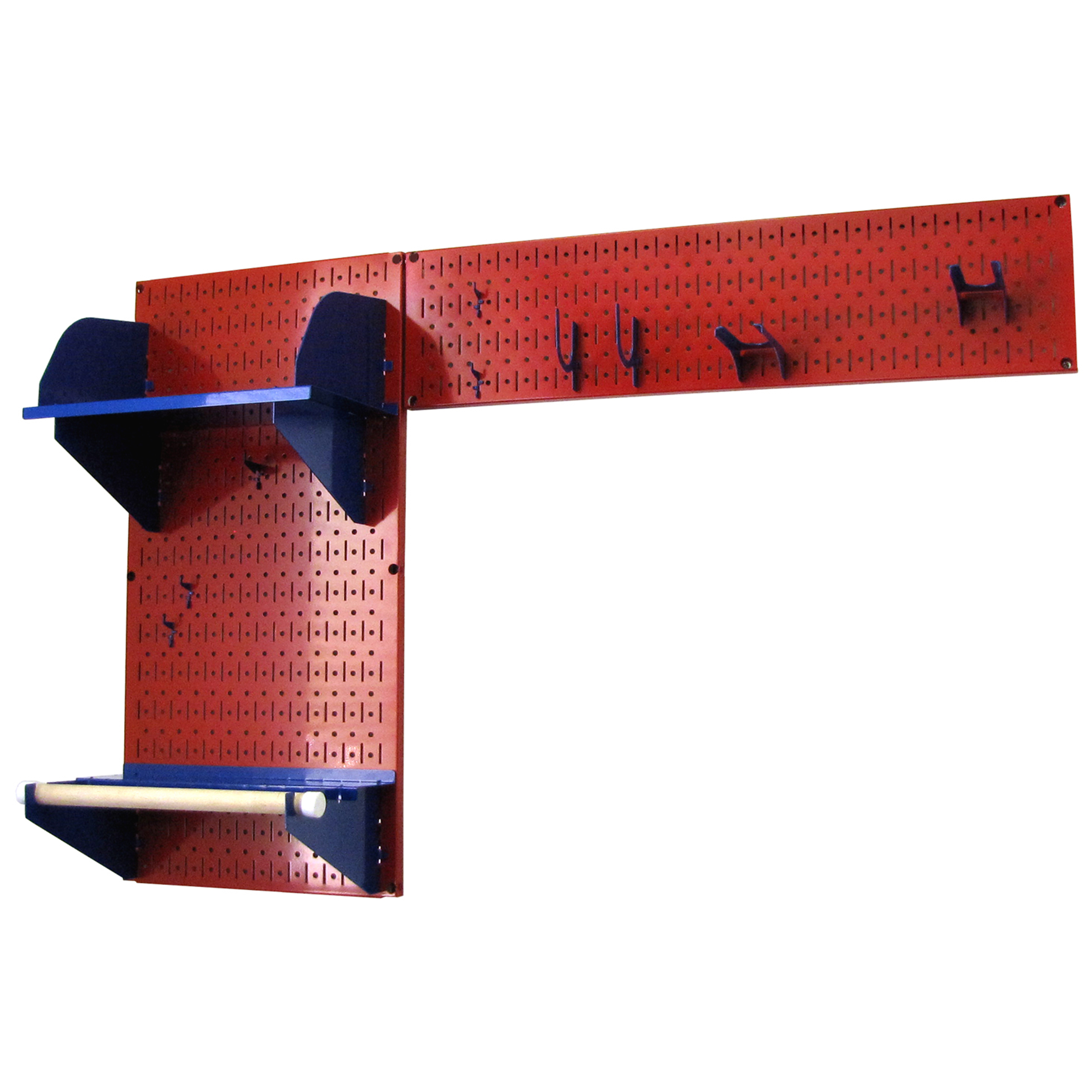 Pegboard Garden Tool Board Organizer With Red Pegboard And Blue Accessories
