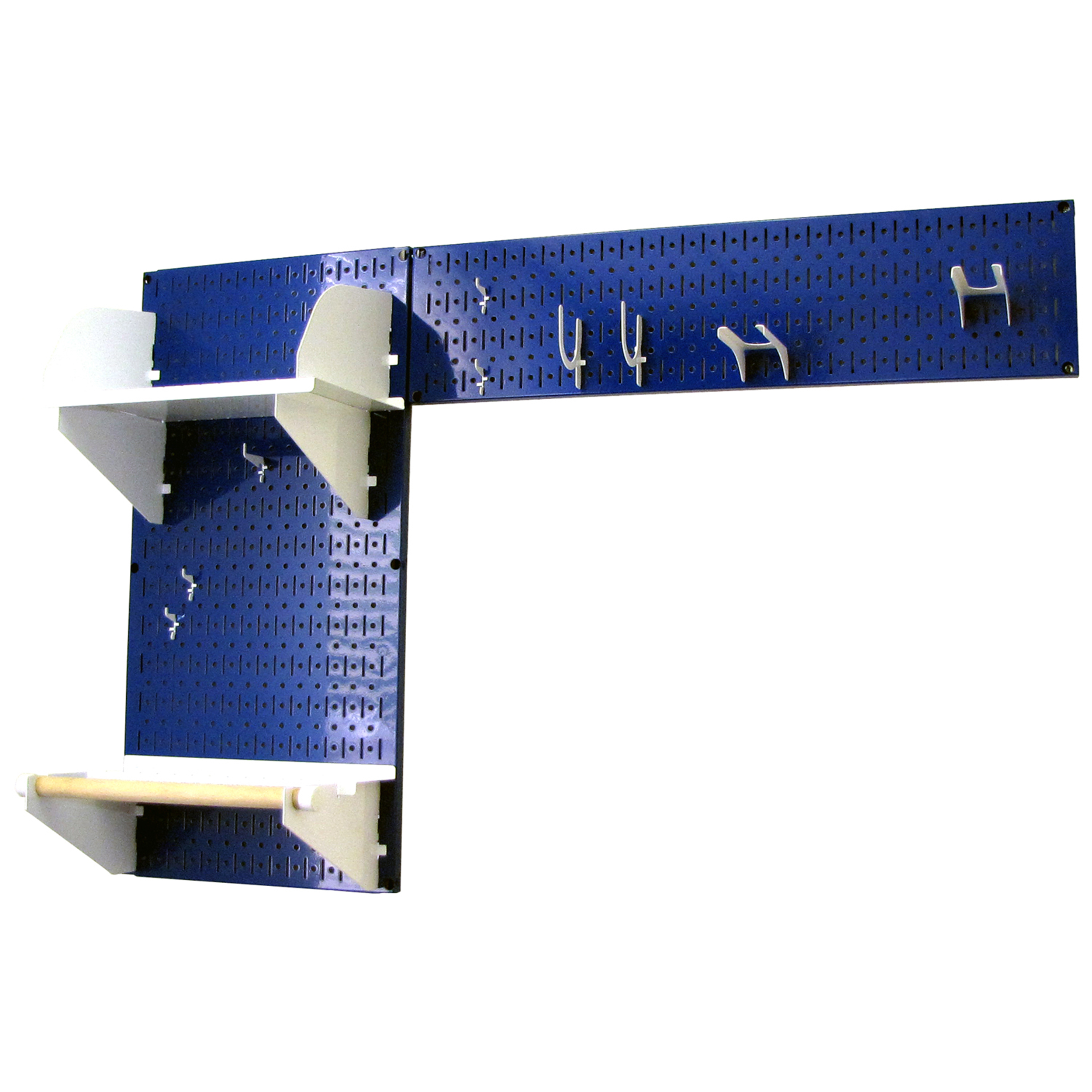 Pegboard Garden Tool Board Organizer With Blue Pegboard And White Accessories