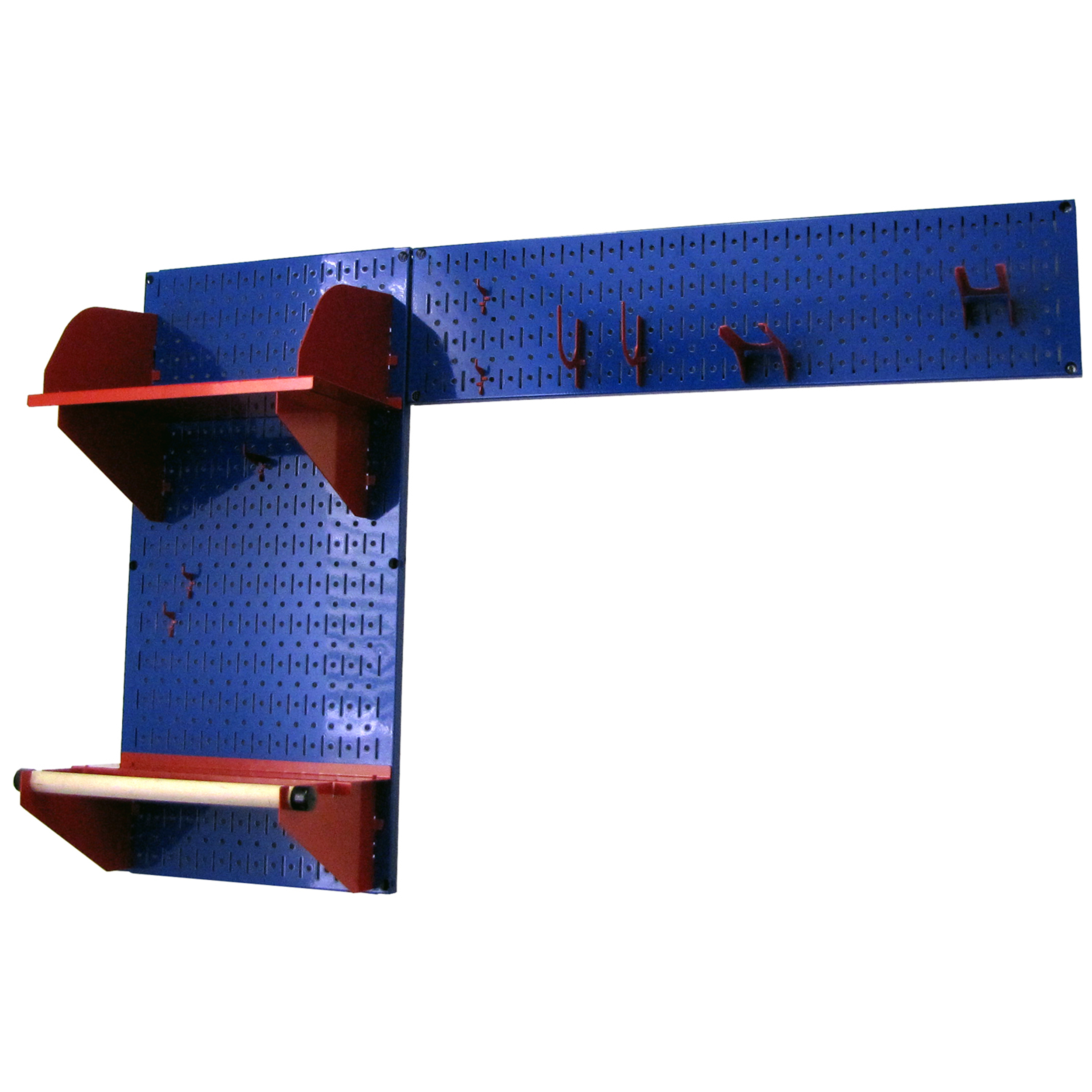 Pegboard Garden Tool Board Organizer With Blue Pegboard And Red Accessories
