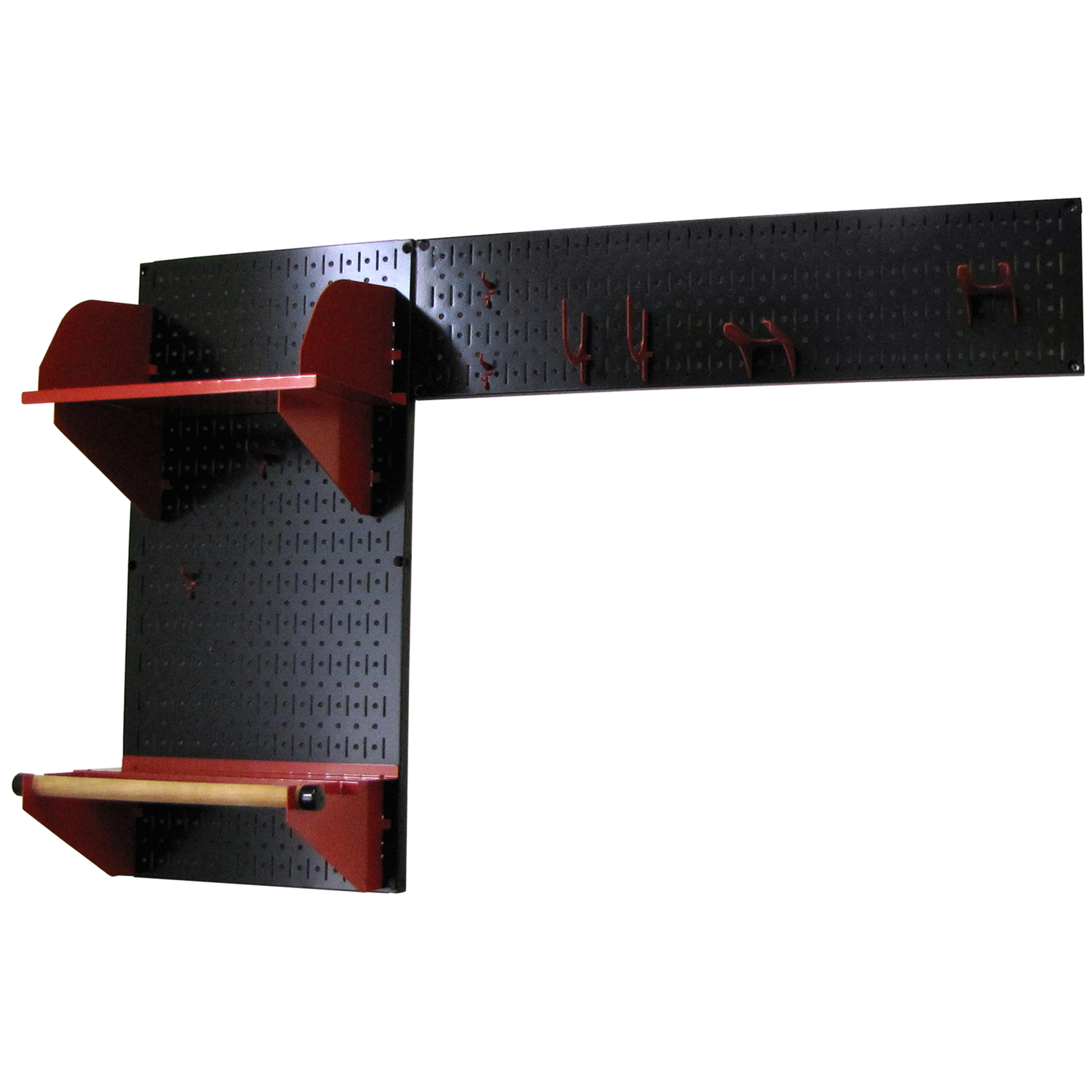 Pegboard Garden Tool Board Organizer With Black Pegboard And Red Accessories