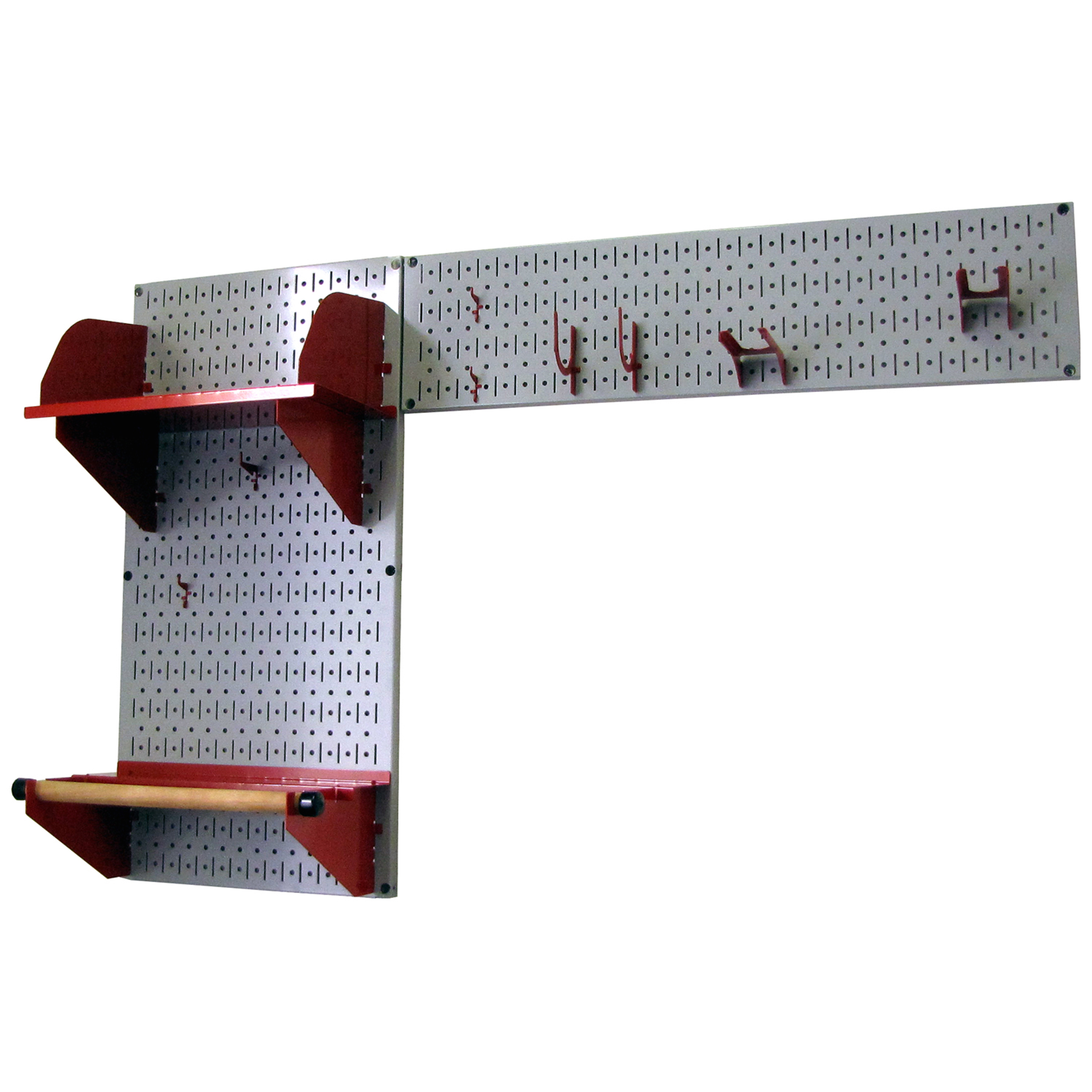 Pegboard Garden Tool Board Organizer With Gray Pegboard And Red Accessories