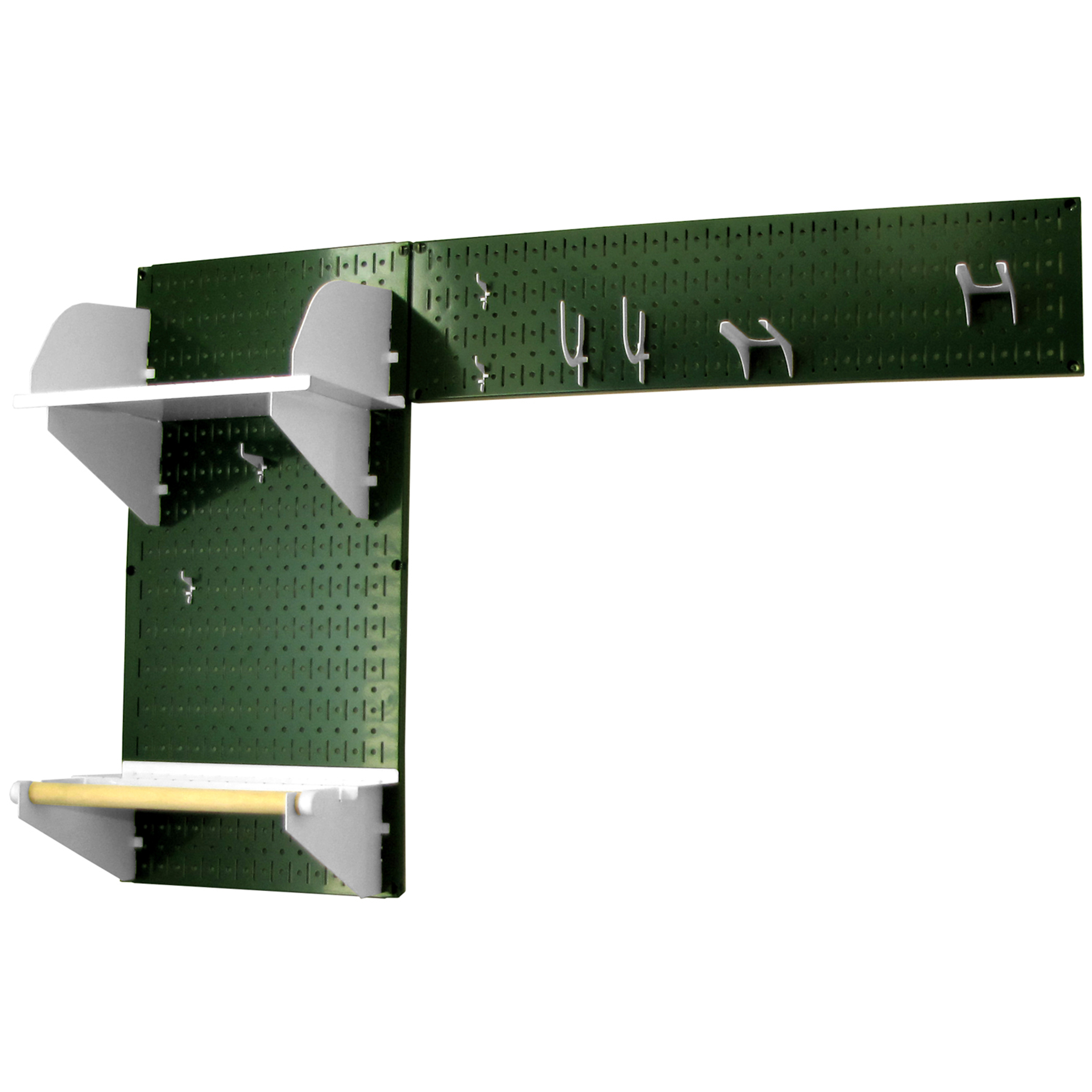 Pegboard Garden Tool Board Organizer With Green Pegboard And White Accessories