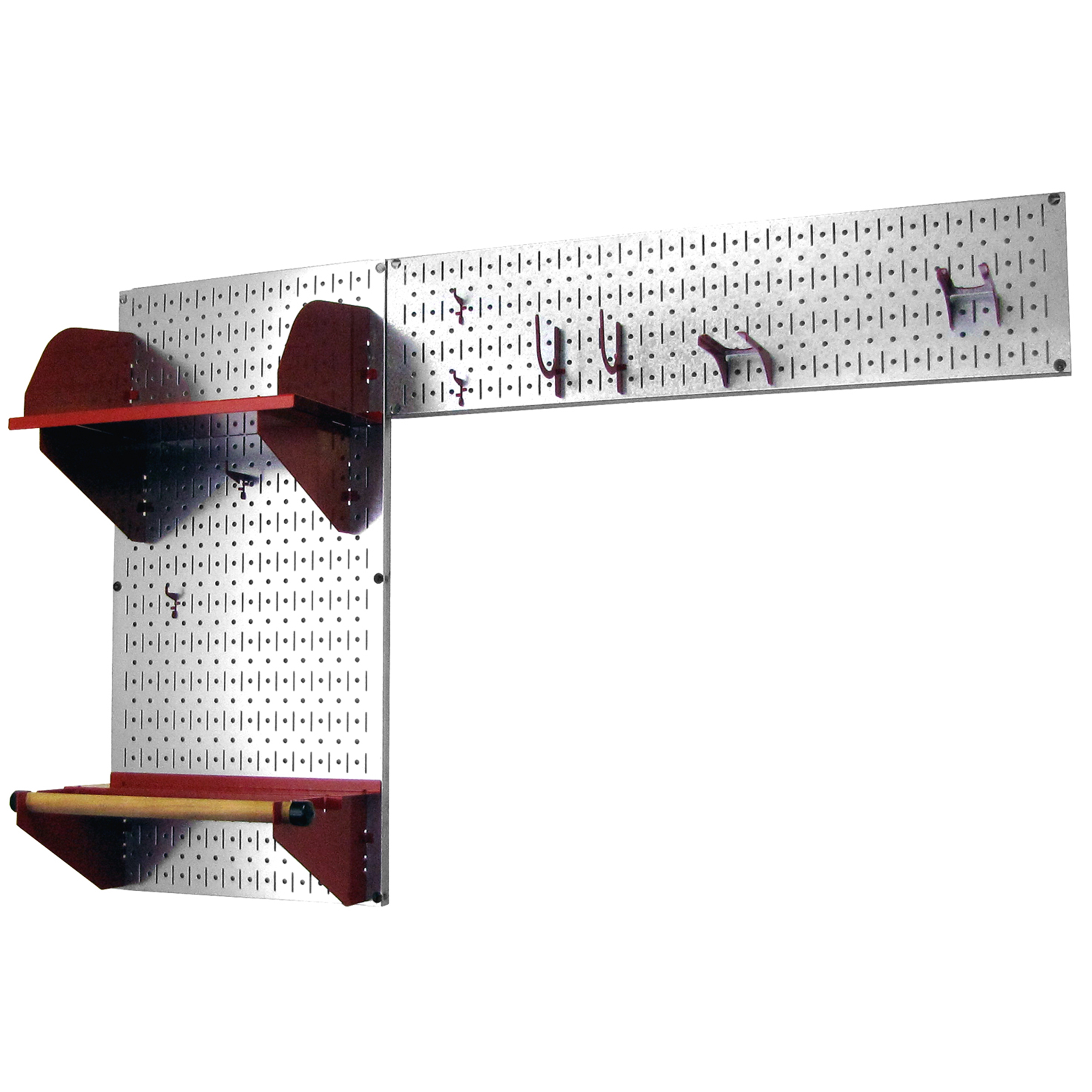 Pegboard Garden Tool Board Organizer With Metallic Pegboard And Red Accessories