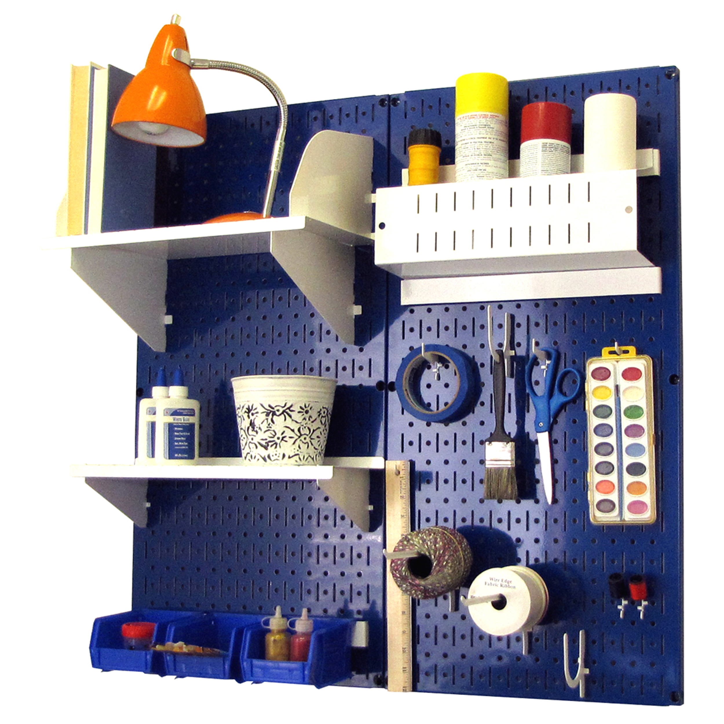 Pegboard Hobby Craft Pegboard Organizer Storage Kit With Blue Pegboard And White Accessories