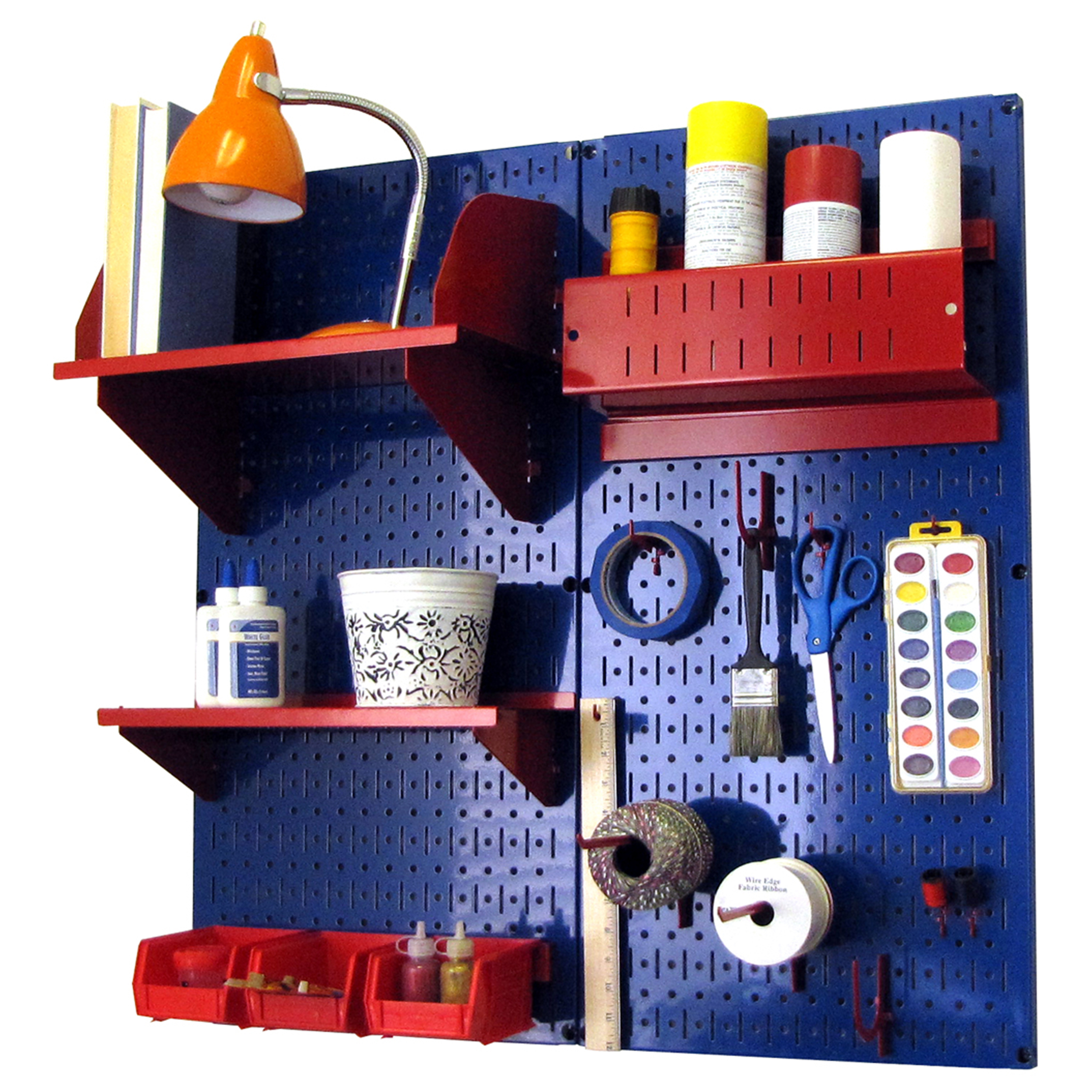 Pegboard Hobby Craft Pegboard Organizer Storage Kit With Blue Pegboard And Red Accessories