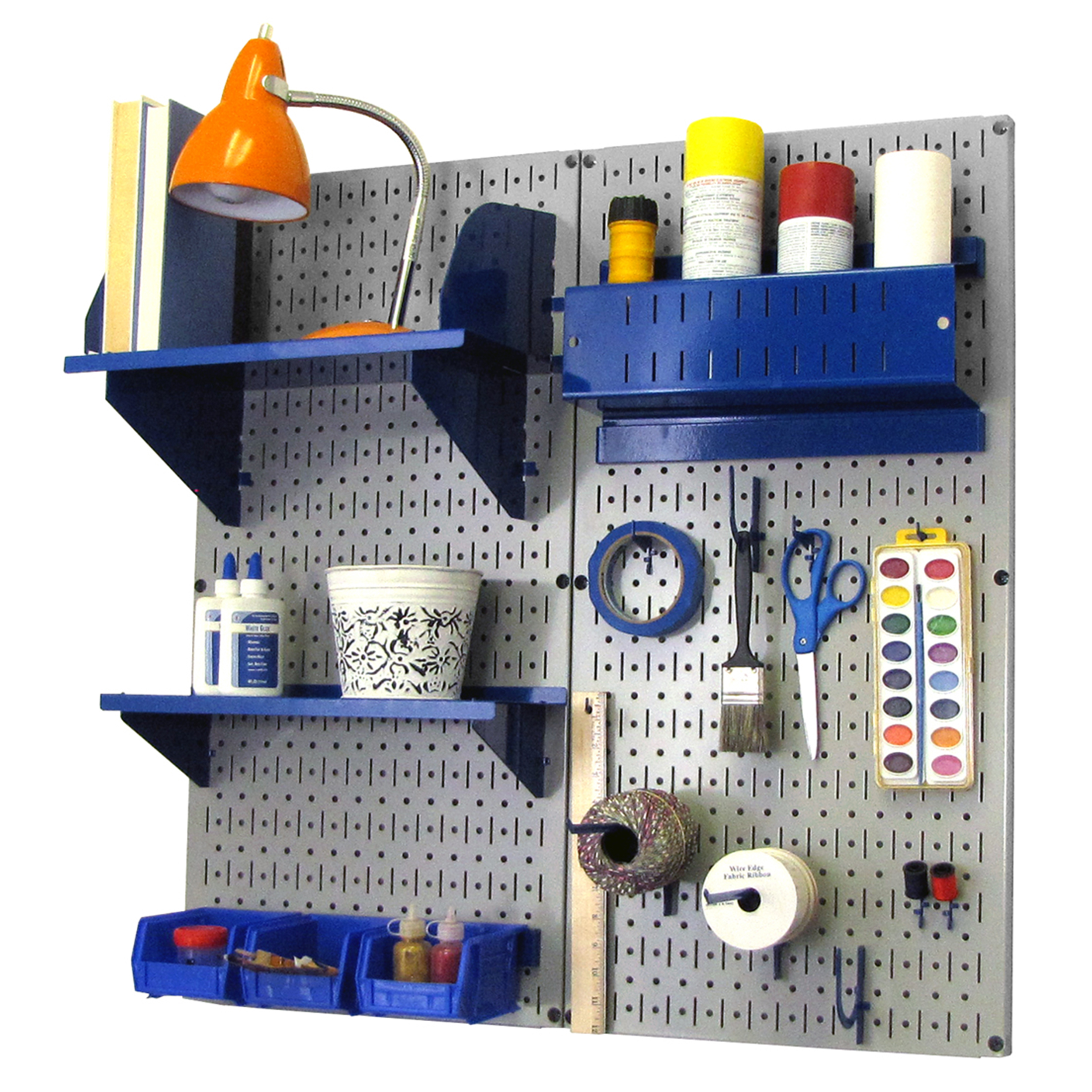 Pegboard Hobby Craft Pegboard Organizer Storage Kit With Gray Pegboard And Blue Accessories