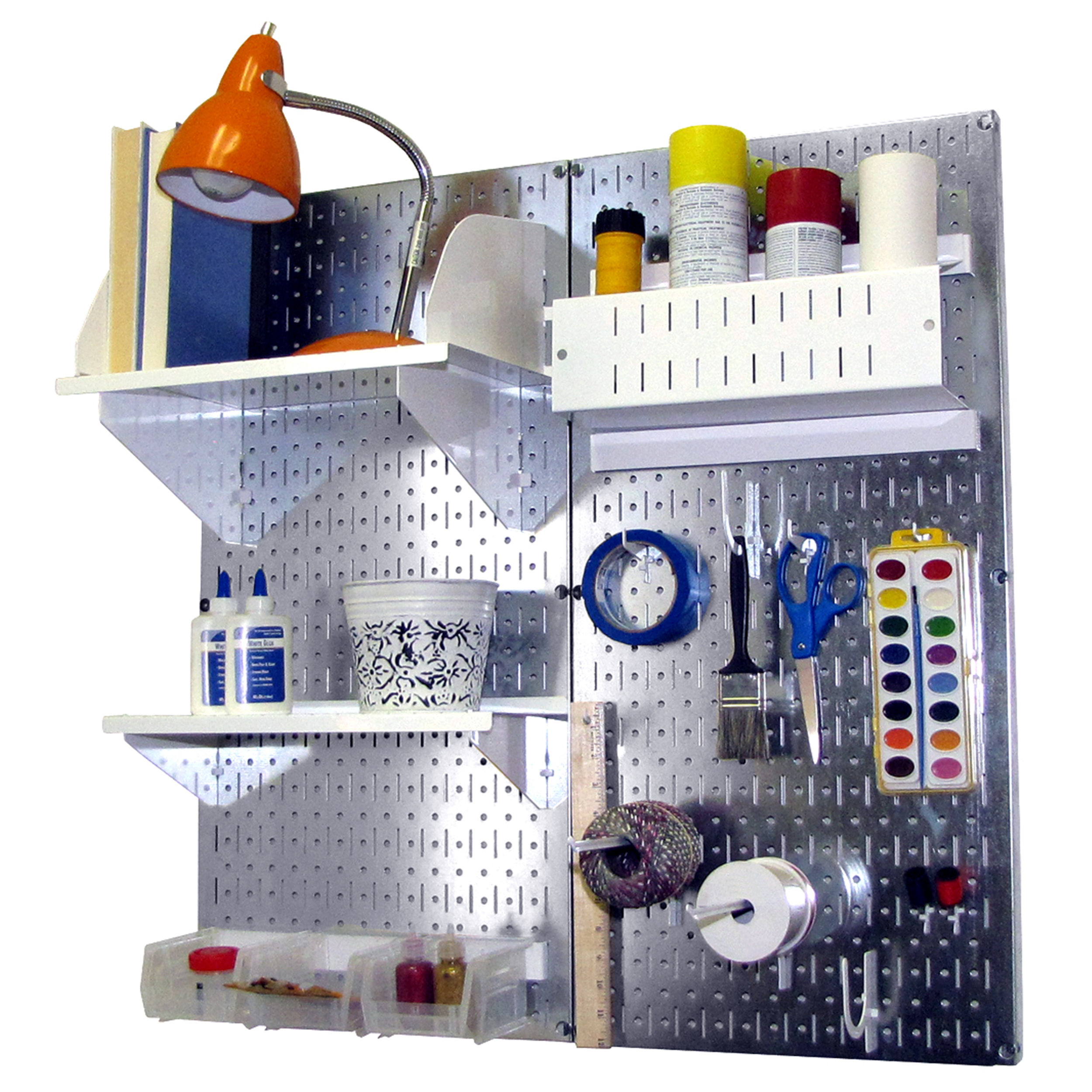 Pegboard Hobby Craft Pegboard Organizer Storage Kit With Metallic Pegboard And White Accessories