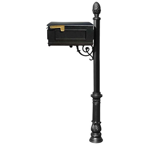 Lewiston Mailbox With Post, Pineapple Finial, And Ornate Base, Black