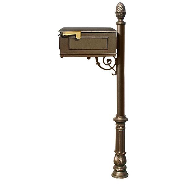 Lewiston Mailbox With Post, Pineapple Finial, And Ornate Base, Bronze