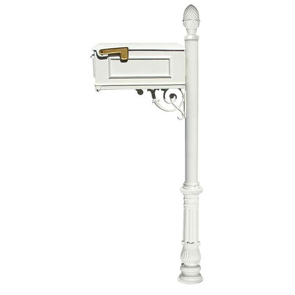 Lewiston Mailbox With Post, Pineapple Finial, And Ornate Base, White