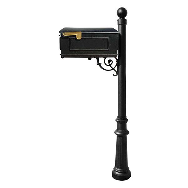 Lewiston Mailbox With Post, Ball Finial, And Fluted Base, Black