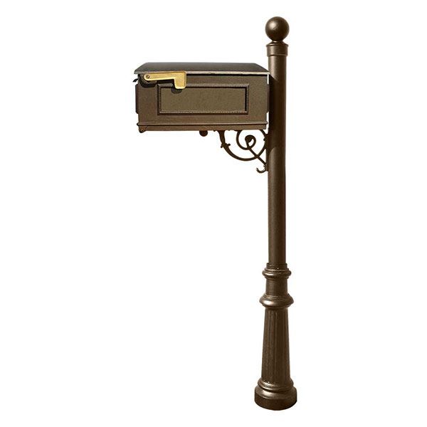 Lewiston Mailbox With Post, Ball Finial, And Fluted Base, Bronze