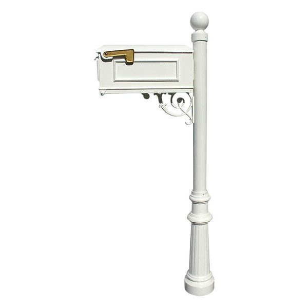 Lewiston Mailbox With Post, Ball Finial, And Fluted Base, White