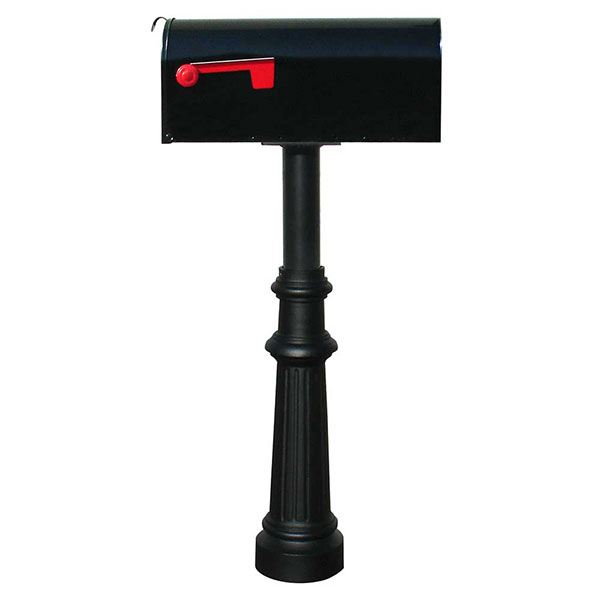 Economy Mailbox With Hanford Post And Fluted Base, Black