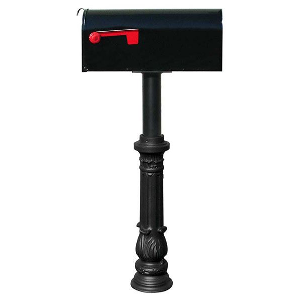 Economy Mailbox With Hanford Post And Ornate Base, Black