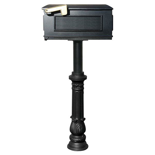 Lewiston Mailbox With Hanford Post And Ornate Base, Black