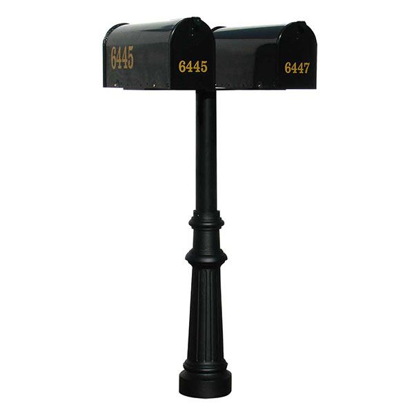 Economy Mailboxes With Hanford Twin Post And Fluted Base, Black