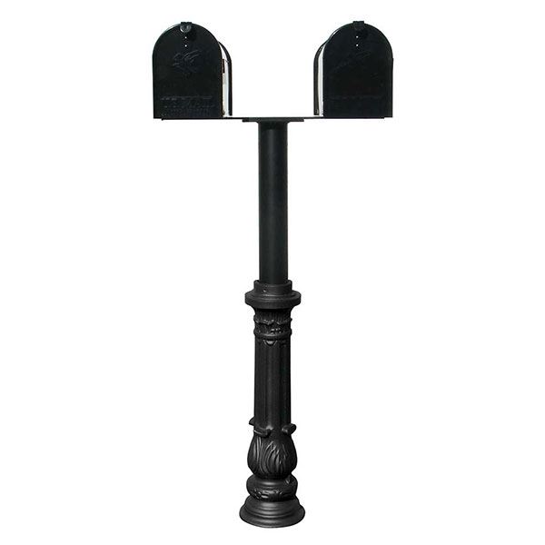 Economy Mailboxes With Hanford Twin Post And Ornate Base, Black