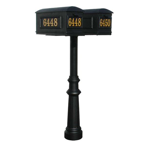 Lewiston Mailboxes With Hanford Twin Post And Fluted Base, Black