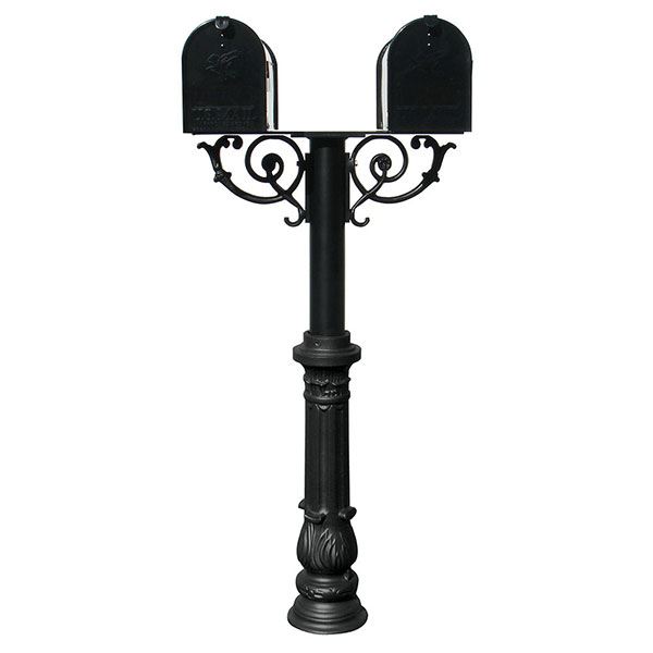 Economy Mailboxes With Hanford Twin Post, Support Braces And Ornate Base, Black