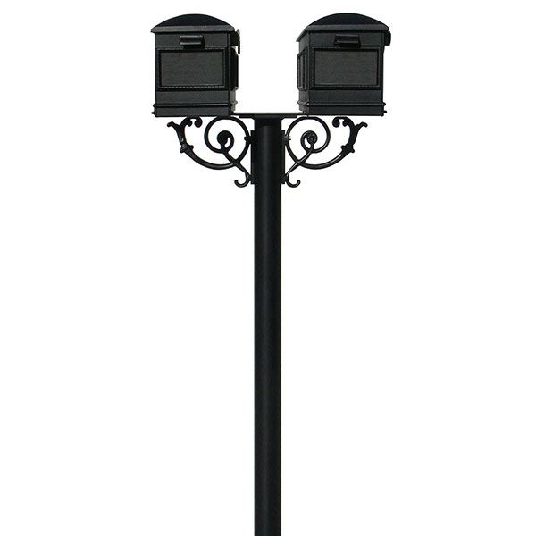 Lewiston Mailboxes With Hanford Twin Post And Support Braces, Black