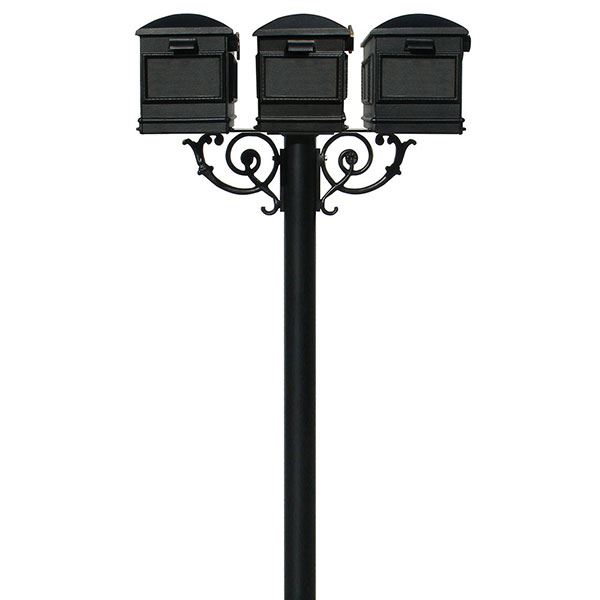 Lewiston Mailboxes With Hanford Triple Post And Support Braces, Black