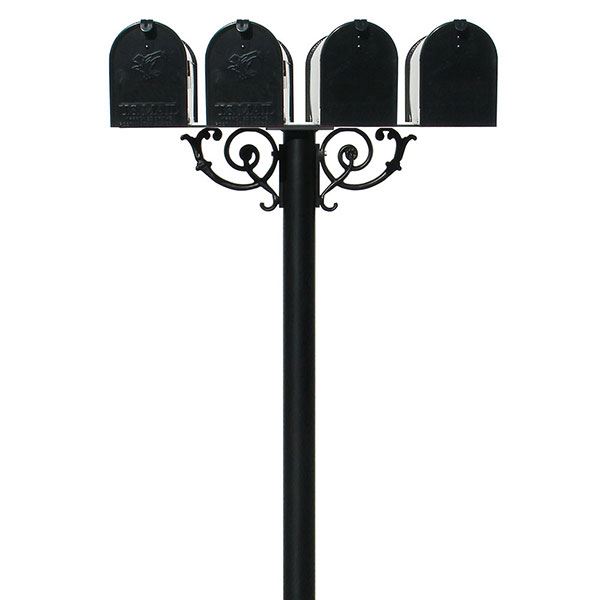 Economy Mailboxes With Hanford Quadruple Post And Support Braces, Black