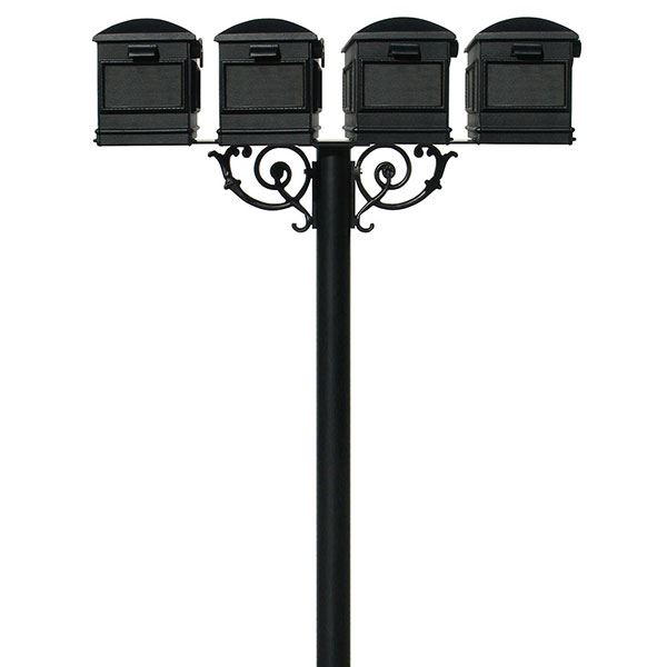 Lewiston Mailboxes With Hanford Quadruple Post And Support Braces, Black
