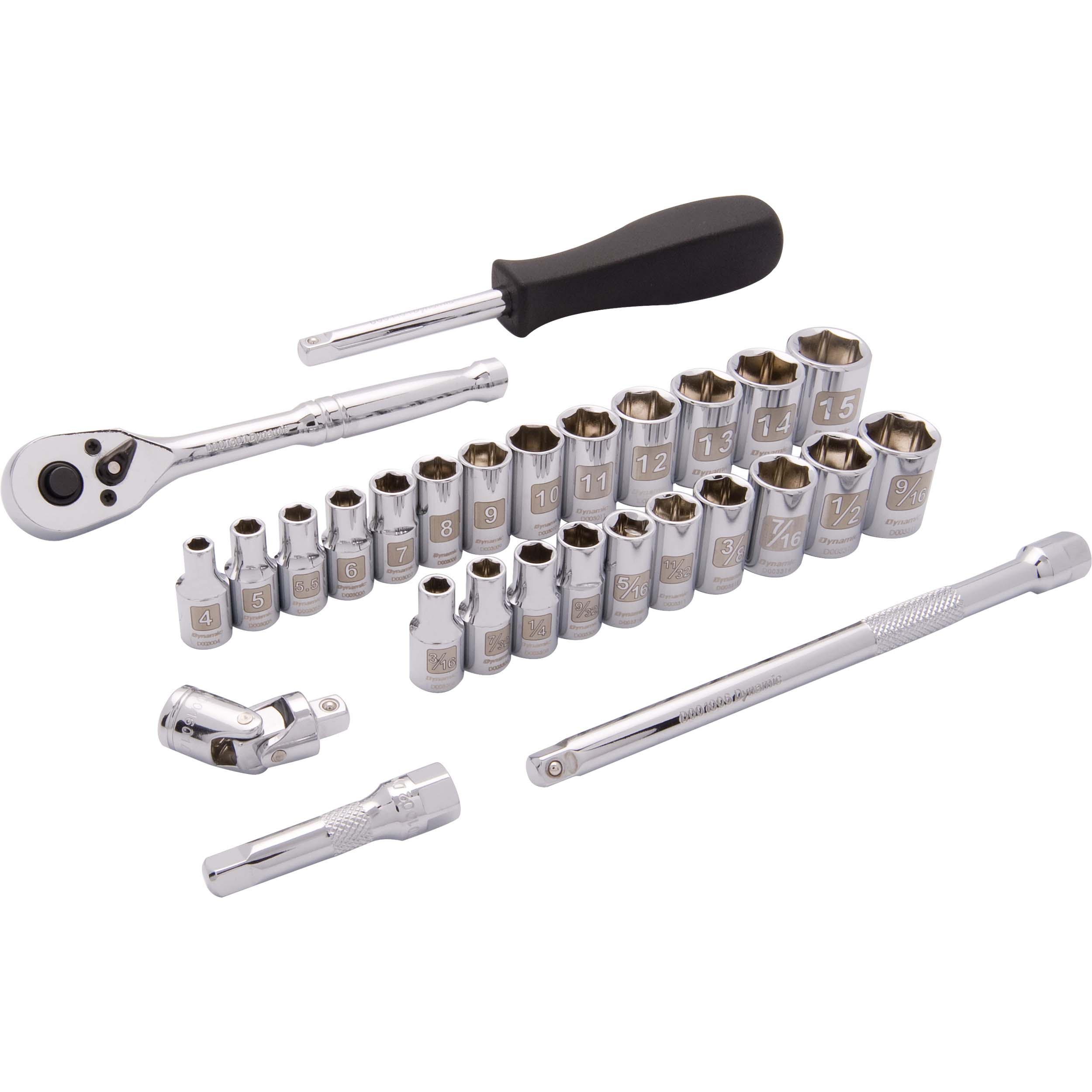 Tools 1/4" Drive 28pc 6-point Sae/metric Standard Socket Set, 3/16" - 9/16", 4mm - 15mm