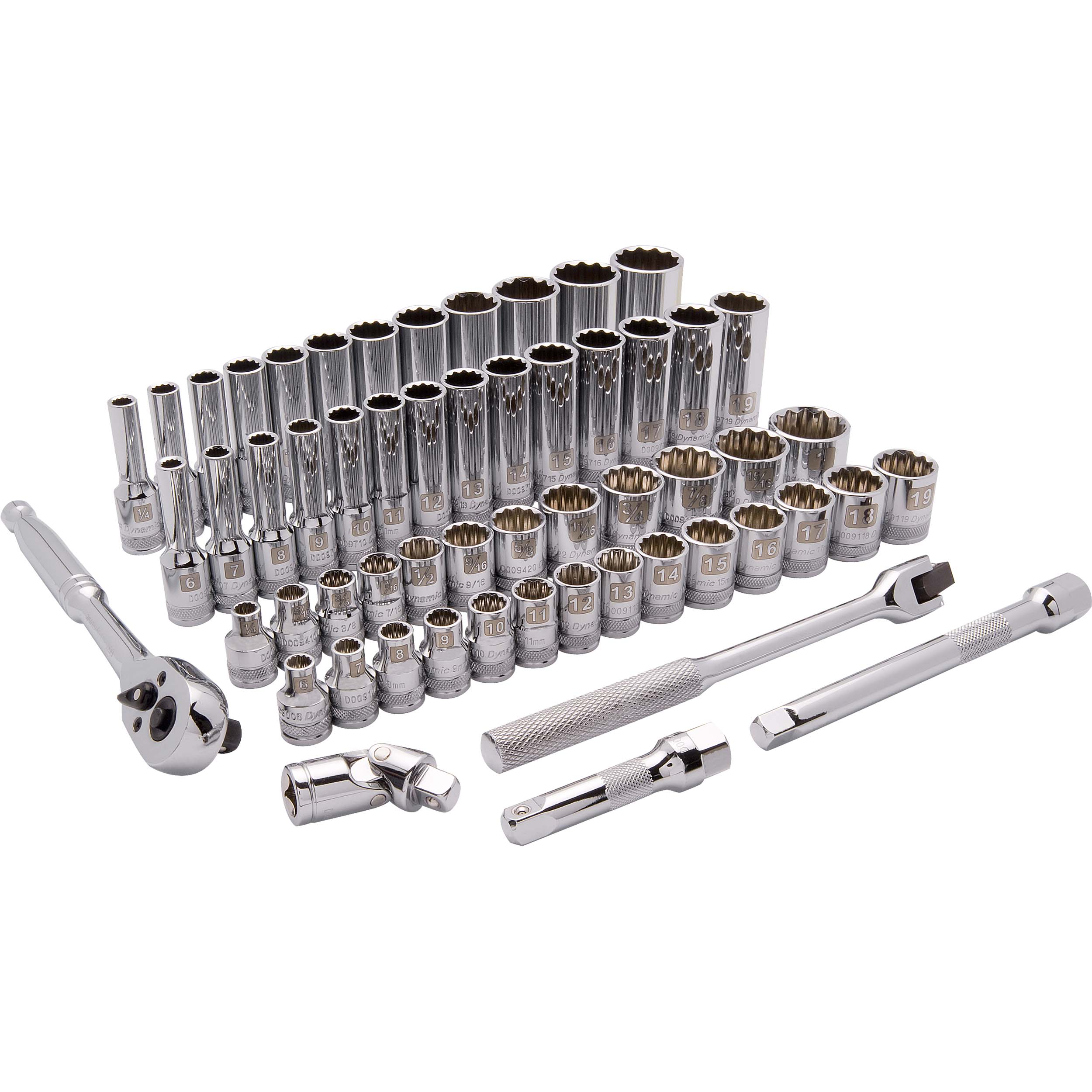 Tools 3/8" Drive 57pc 12-point Standard/deep Sae/metric Socket Set, 1/4" - 1", 6mm - 19mm