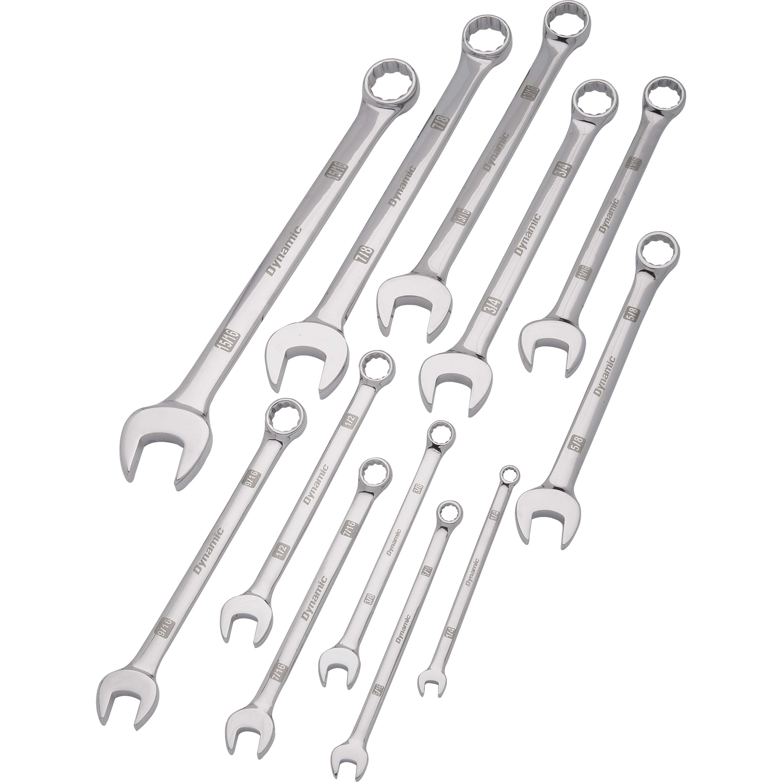 Tools 12pc Sae Combination Wrench Set With Mirror Chrome Finish, 1/4" - 15/16"