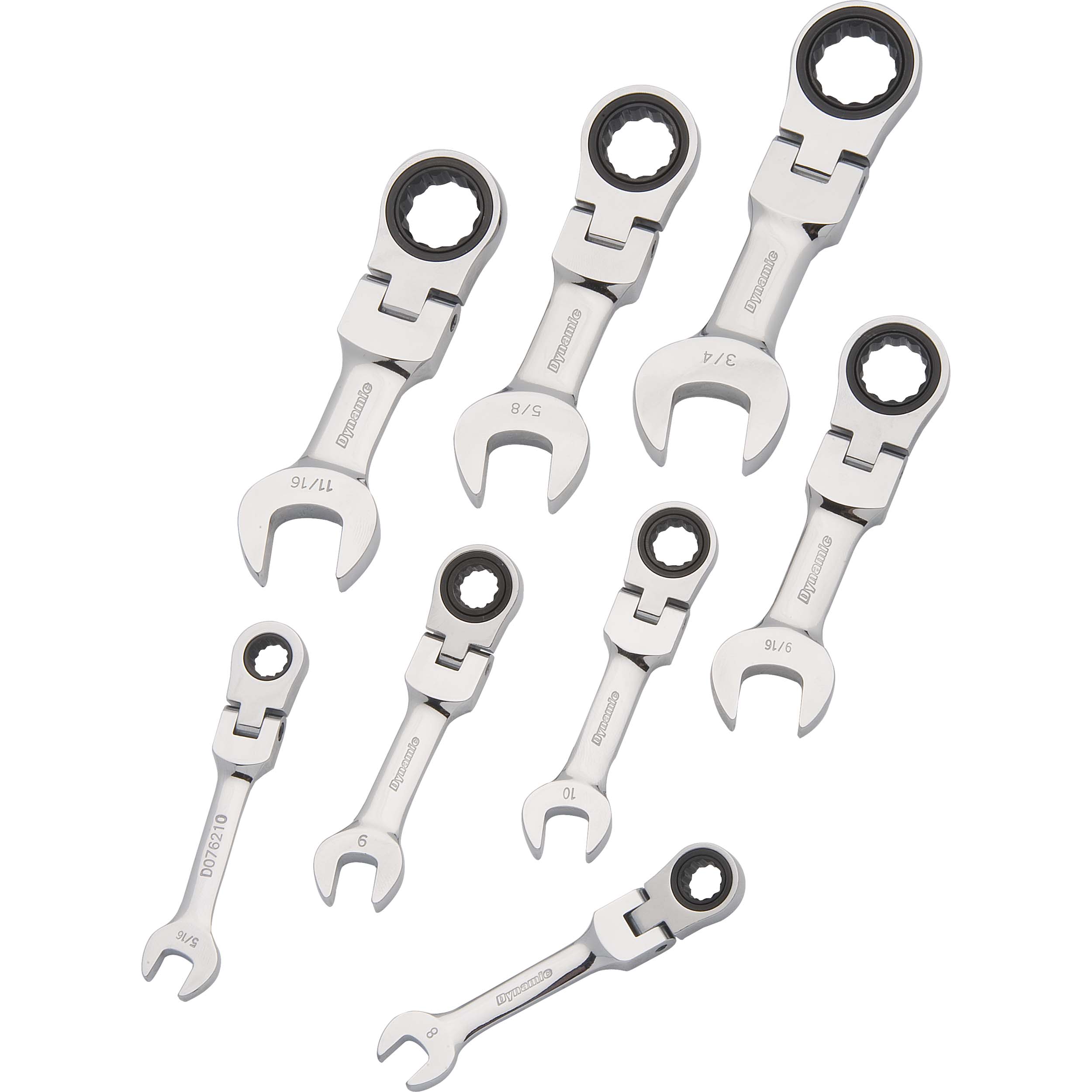 Tools 8pc Sae Stubby Flex Head Combination Ratcheting Wrench Set, 5/16" - 3/4"