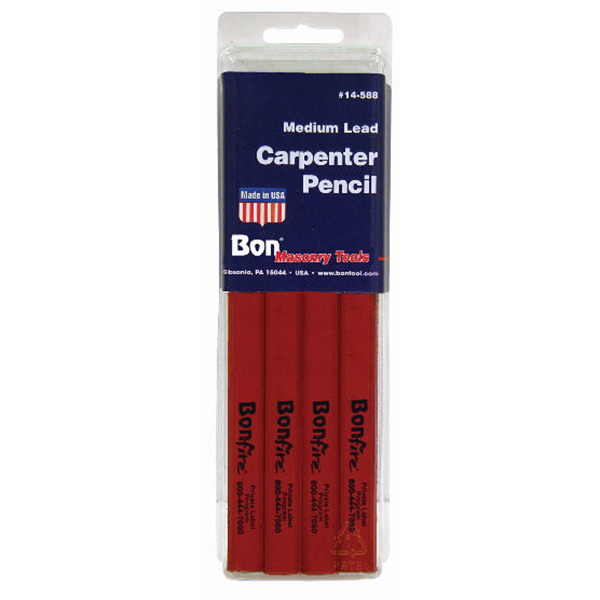 Carpenter Pencils With Red Casing And Black Lead - 12 Count
