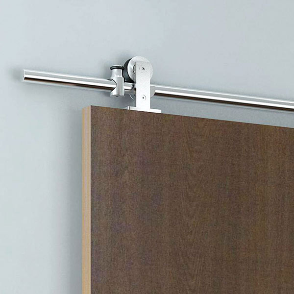 product: American Pro Decor Stainless Steel -304 Grade- Decorative Sliding Rolling Barn Door Hardware Kit for Single Wood Doors DOOR NOT INCLUDED shown