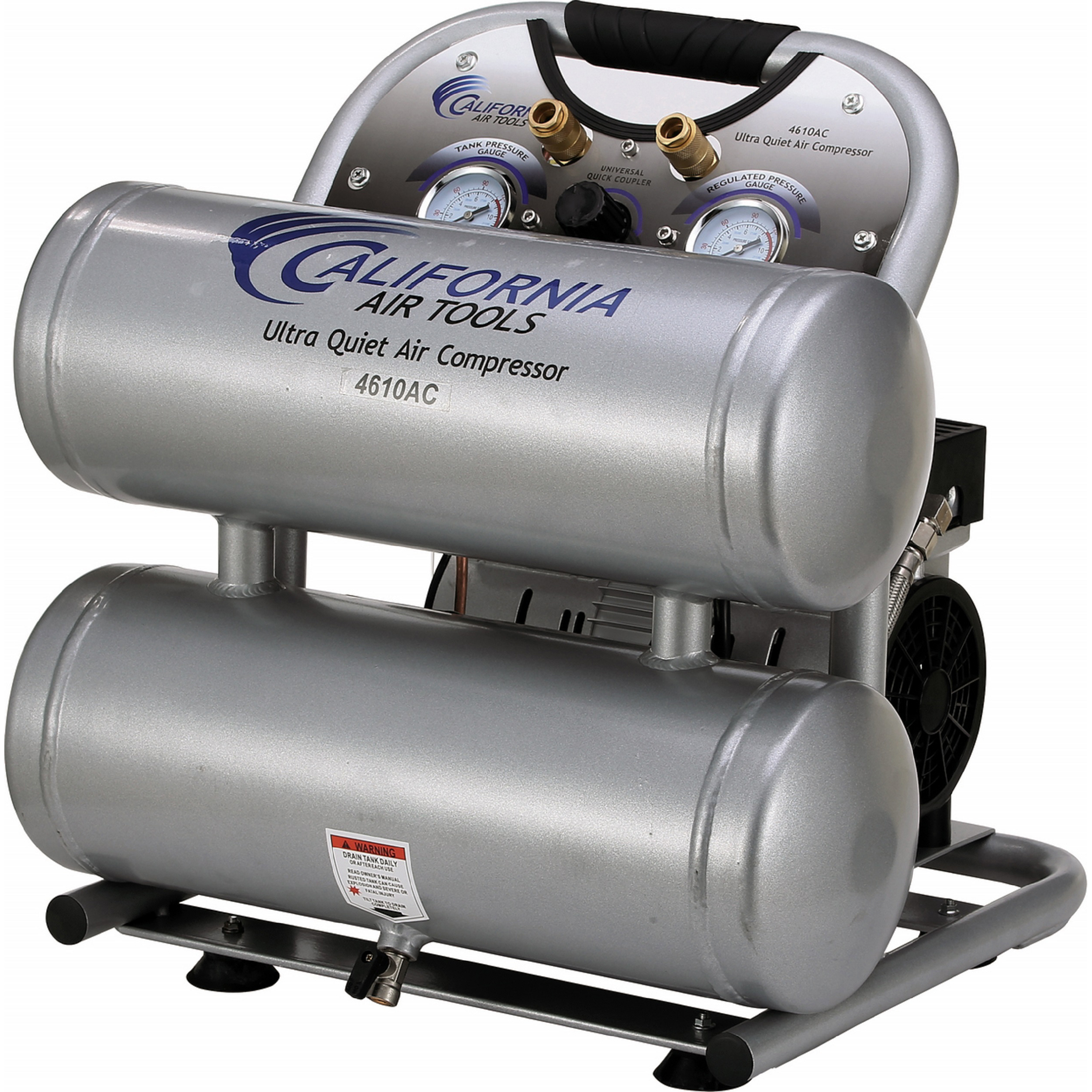 4610ac Ultra Quiet & Oil-free 1.0 Hp, 4.6 Gal. Aluminum Twin Tank Portable Air Compressor