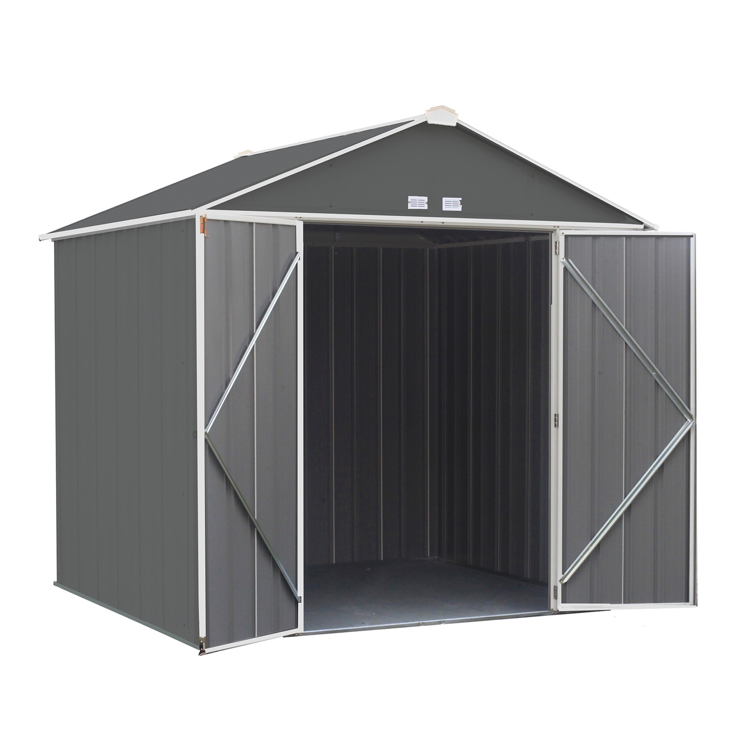 Ezee Shed , 8x7, High Gable, 72 In Walls, Vents Charcoal & Cream