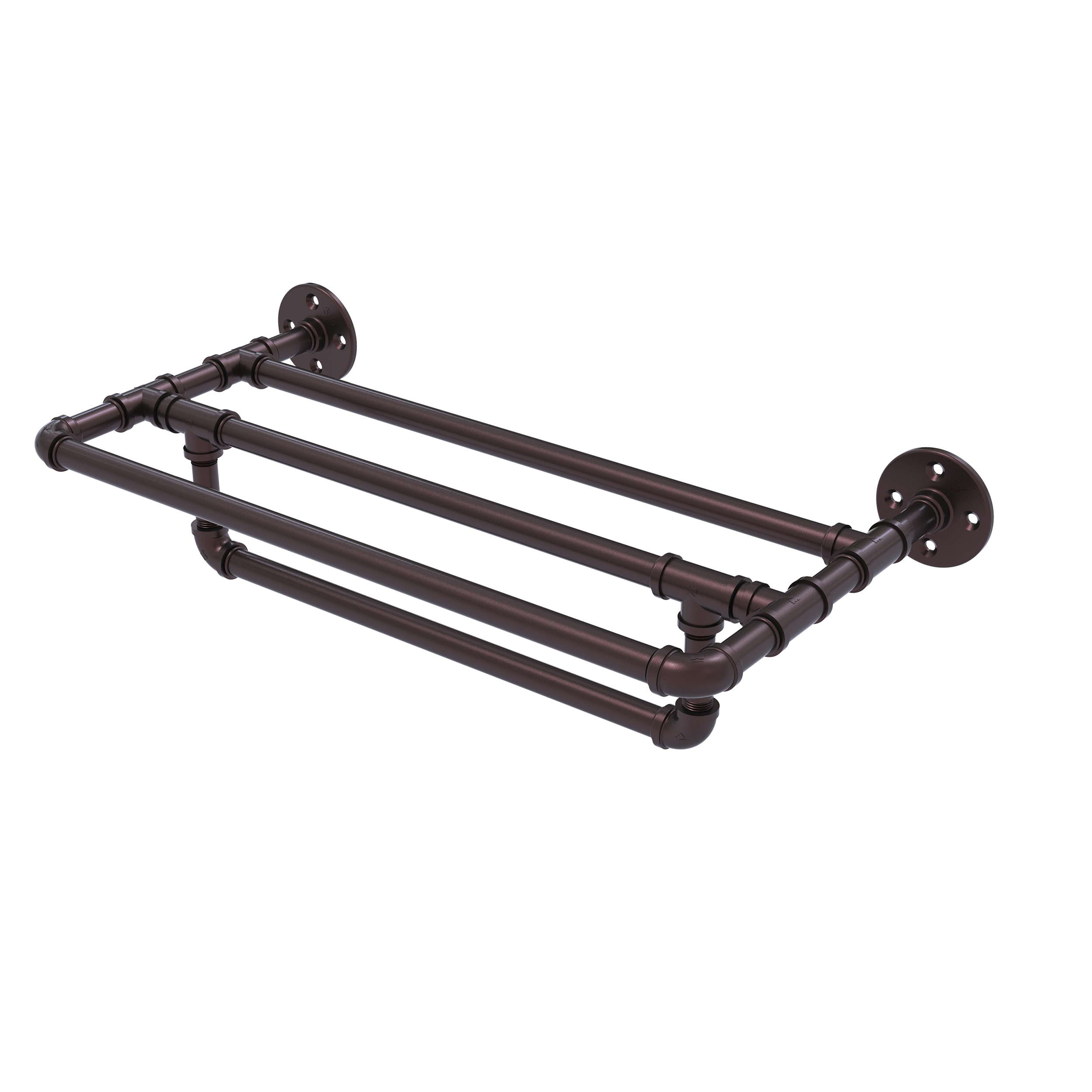 18" Wall Mounted Towel Shelf With Towel Bar, Antique Bronze Finish