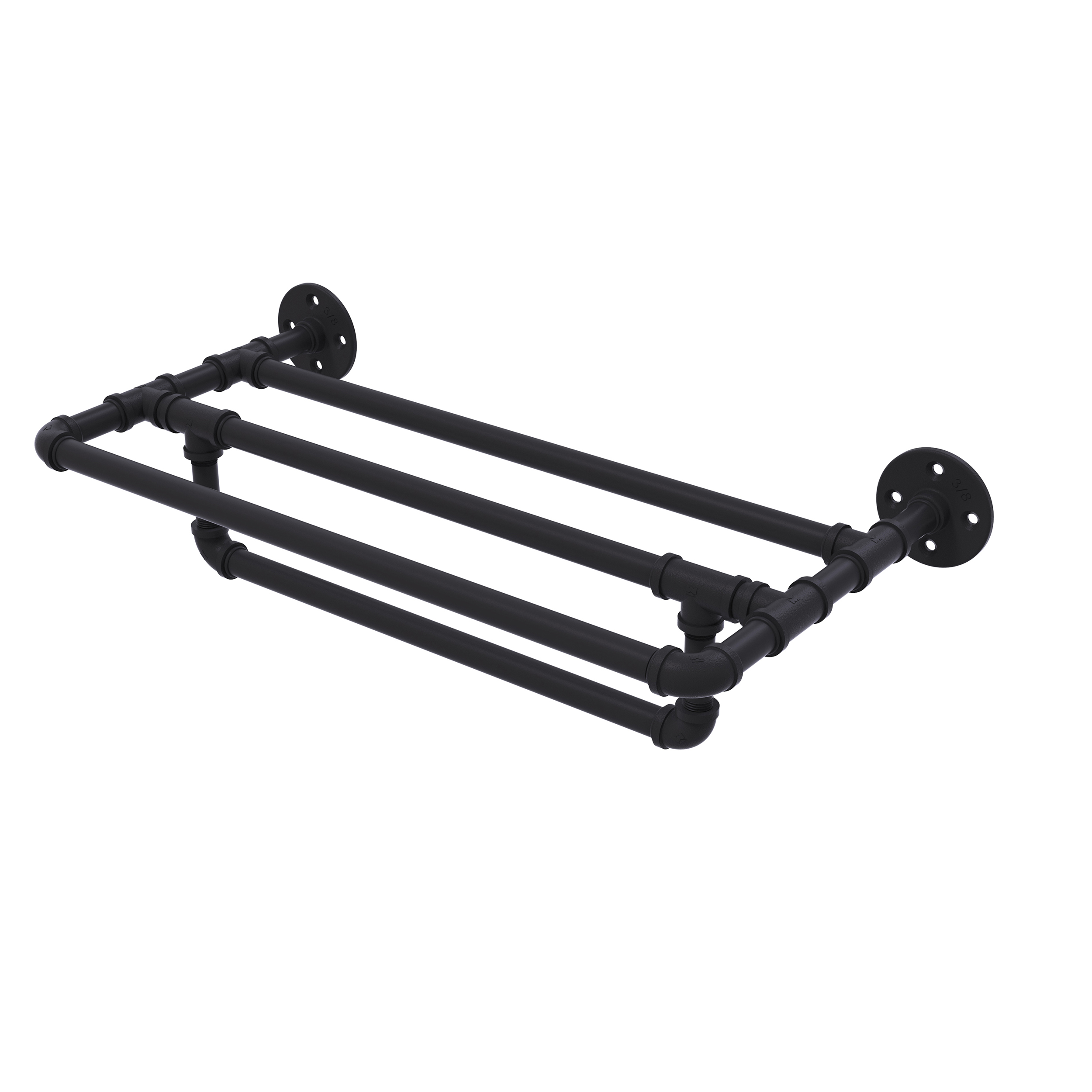 18" Wall Mounted Towel Shelf With Towel Bar, Matt Black Finish