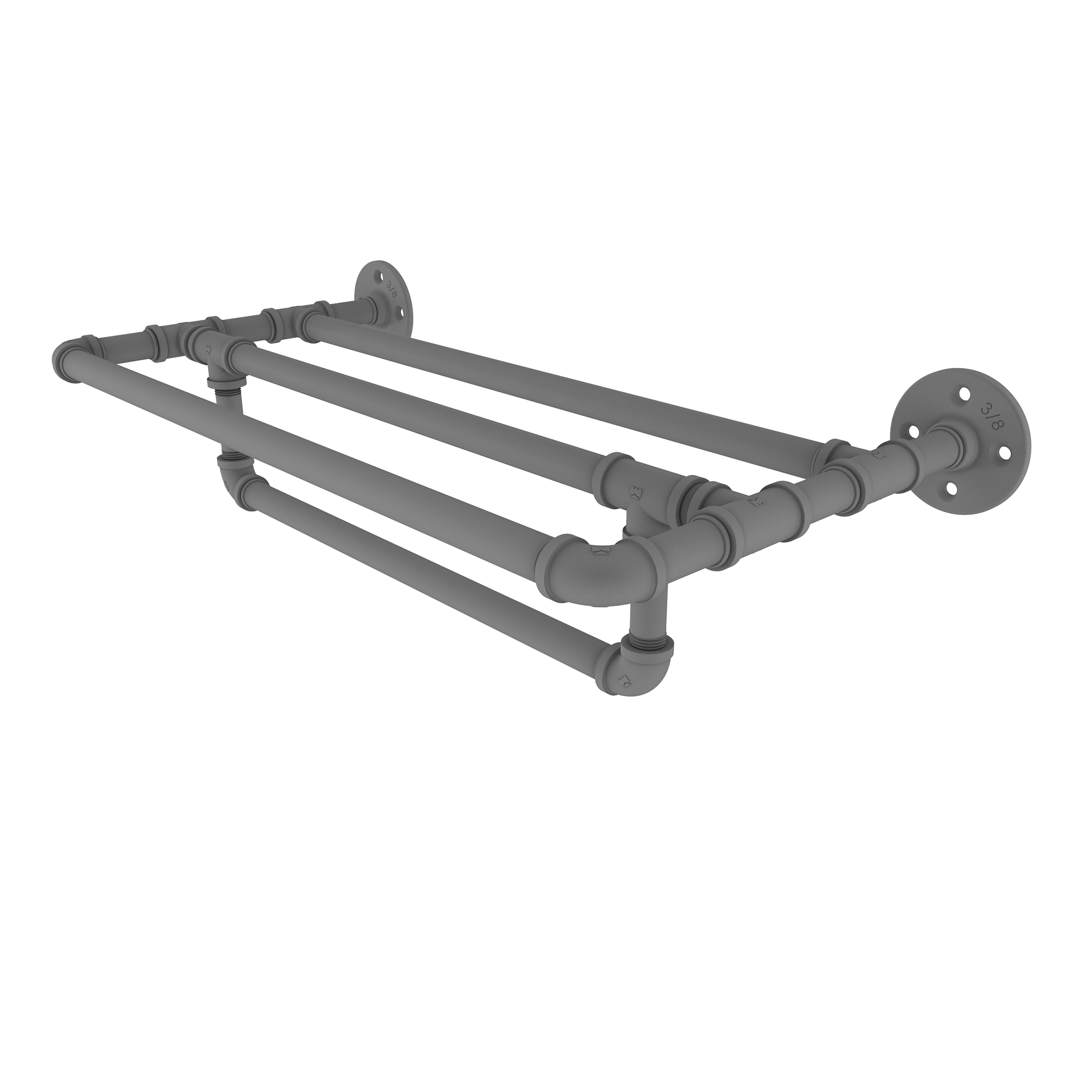 18" Wall Mounted Towel Shelf With Towel Bar, Matt Gray Finish