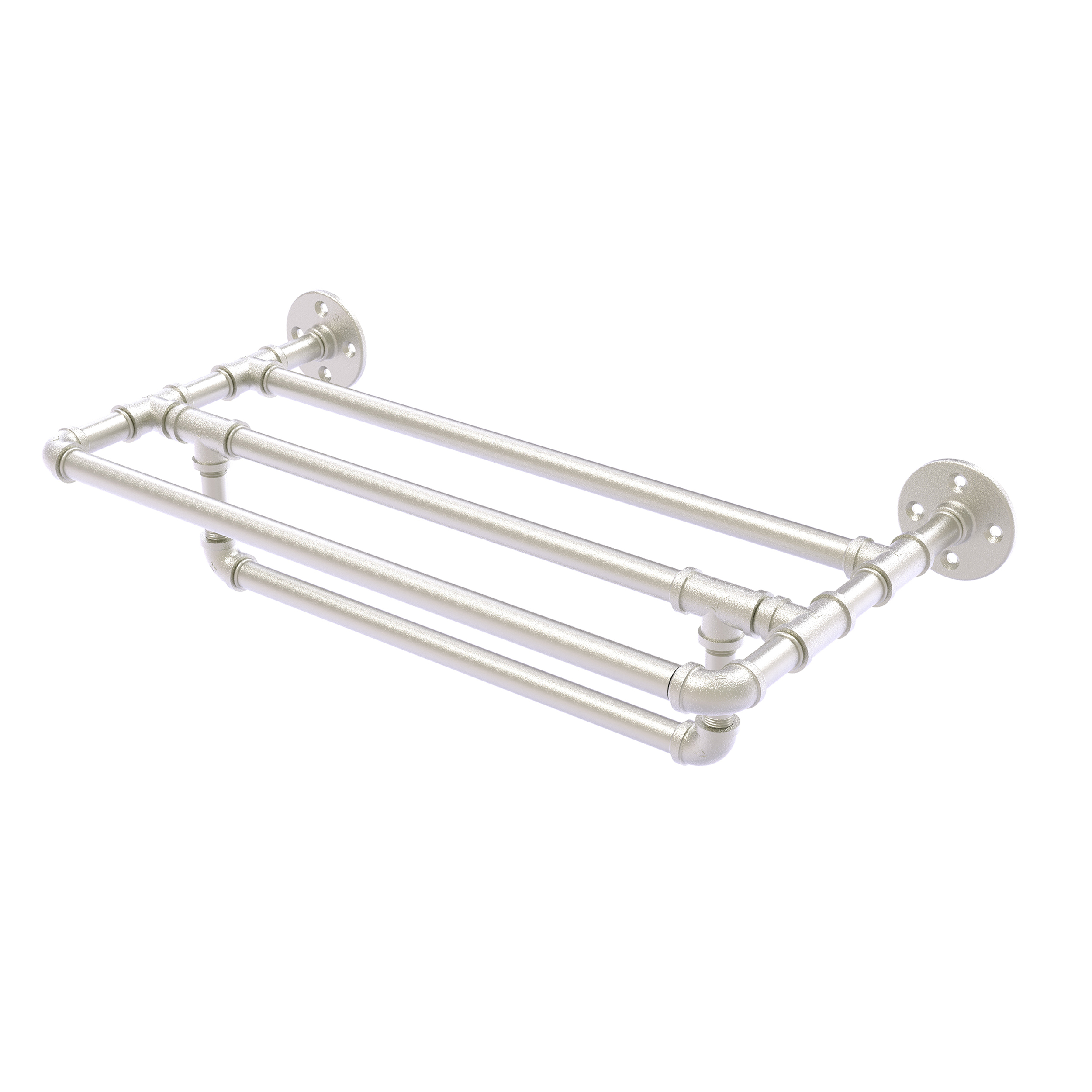 36" Wall Mounted Towel Shelf With Towel Bar, Satin Nickel Finish