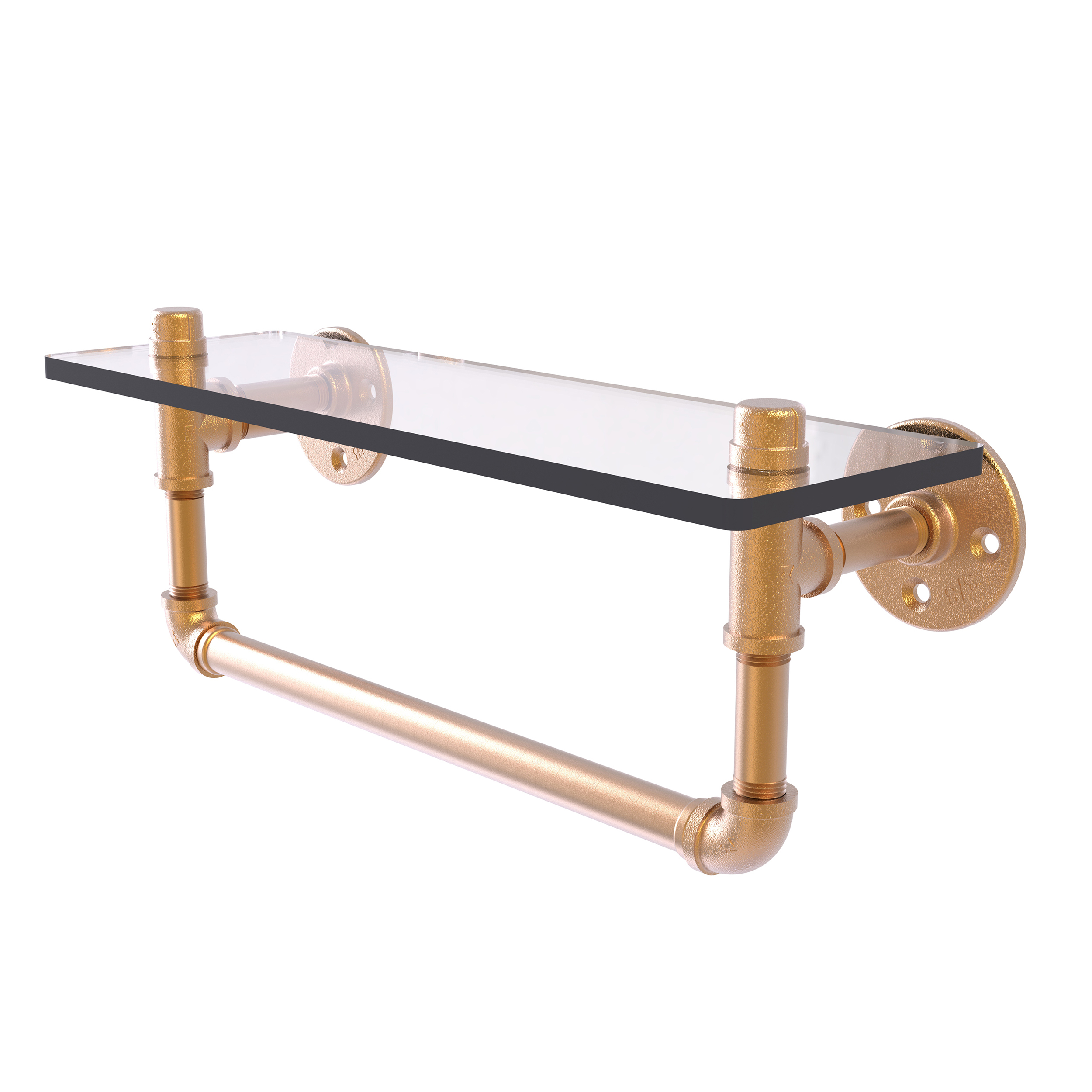 16" Glass Shelf With Towel Bar, Brushed Bronze Finish