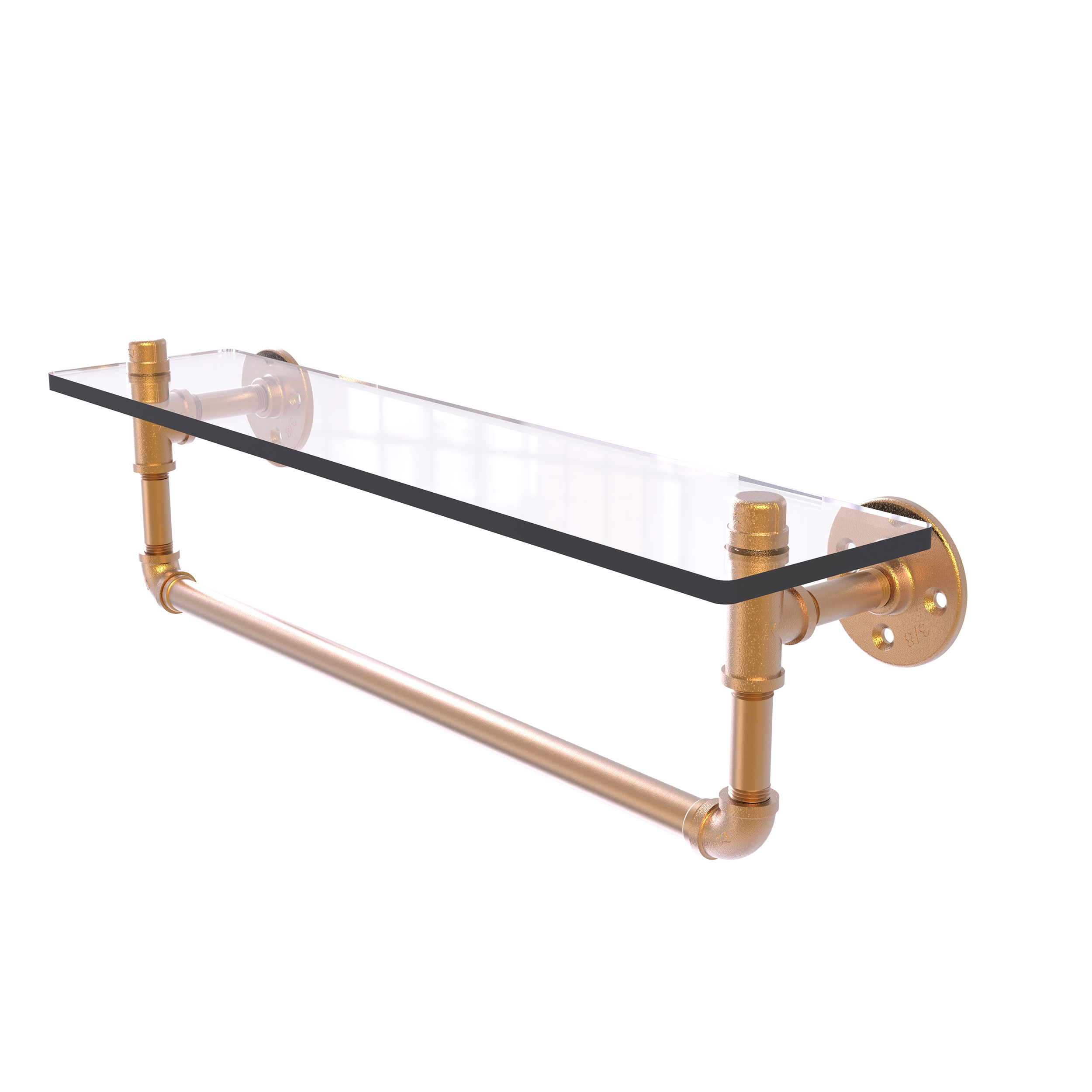 22" Glass Shelf With Towel Bar, Brushed Bronze Finish