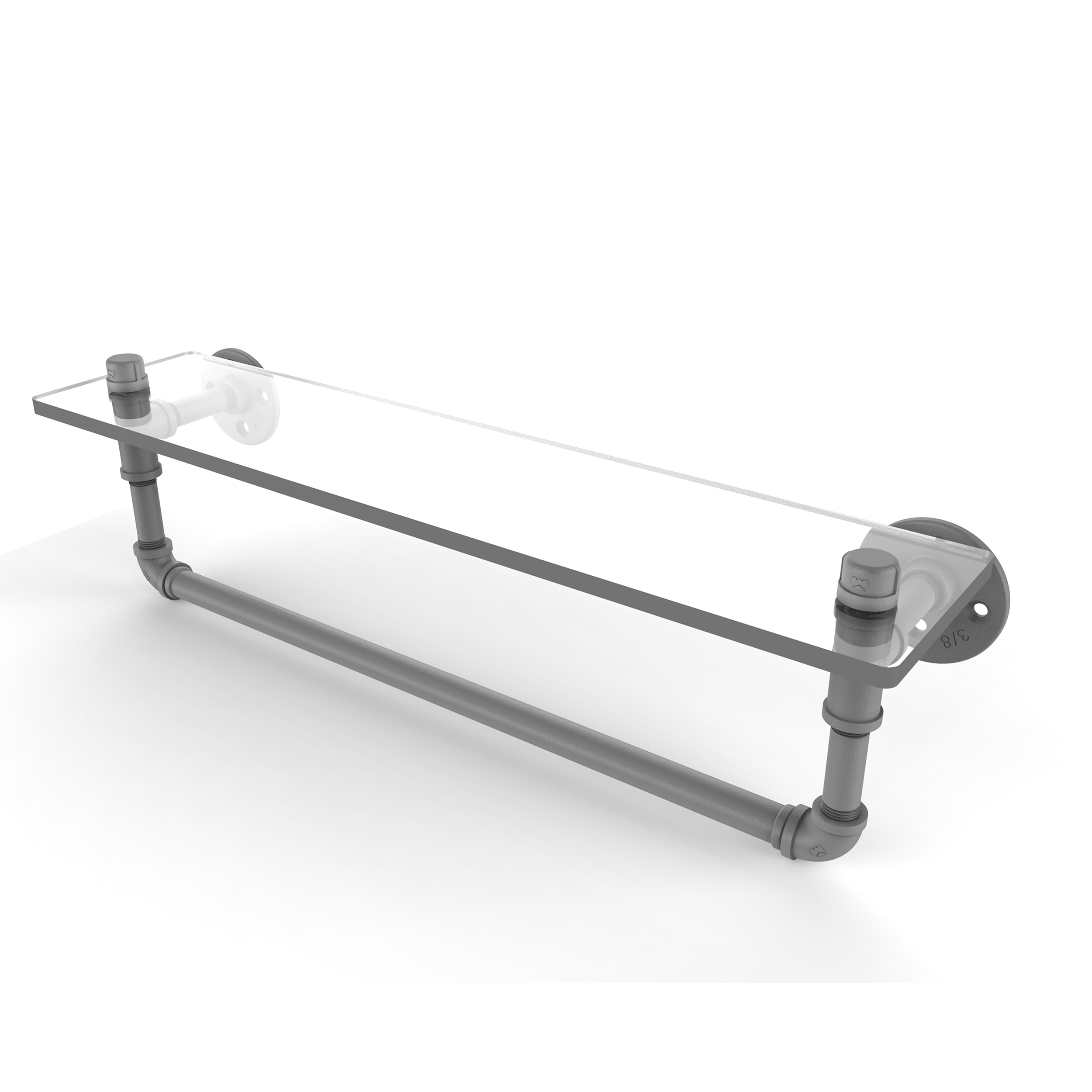 22" Glass Shelf With Towel Bar, Matt Gray Finish