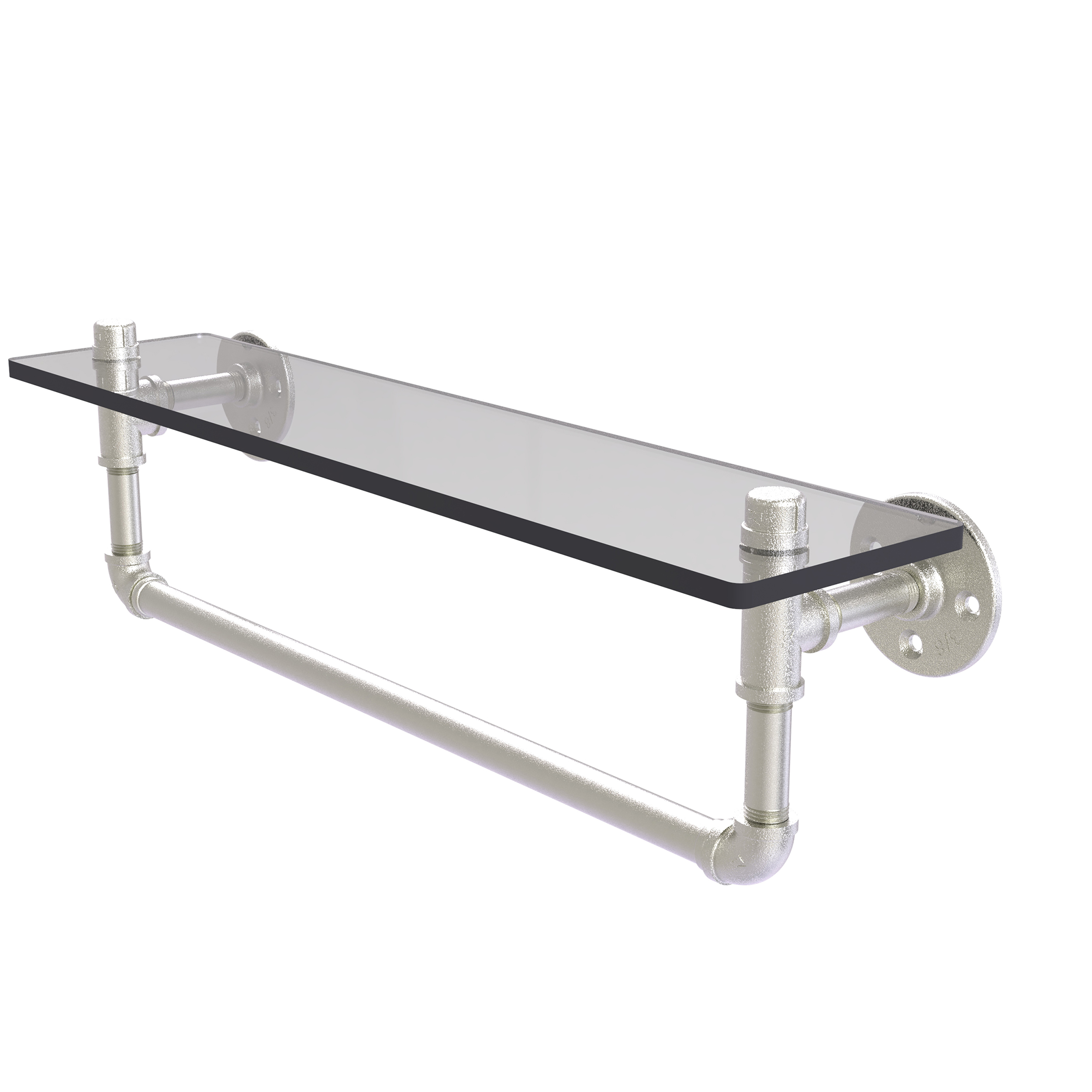 22" Glass Shelf With Towel Bar, Satin Nickel Finish