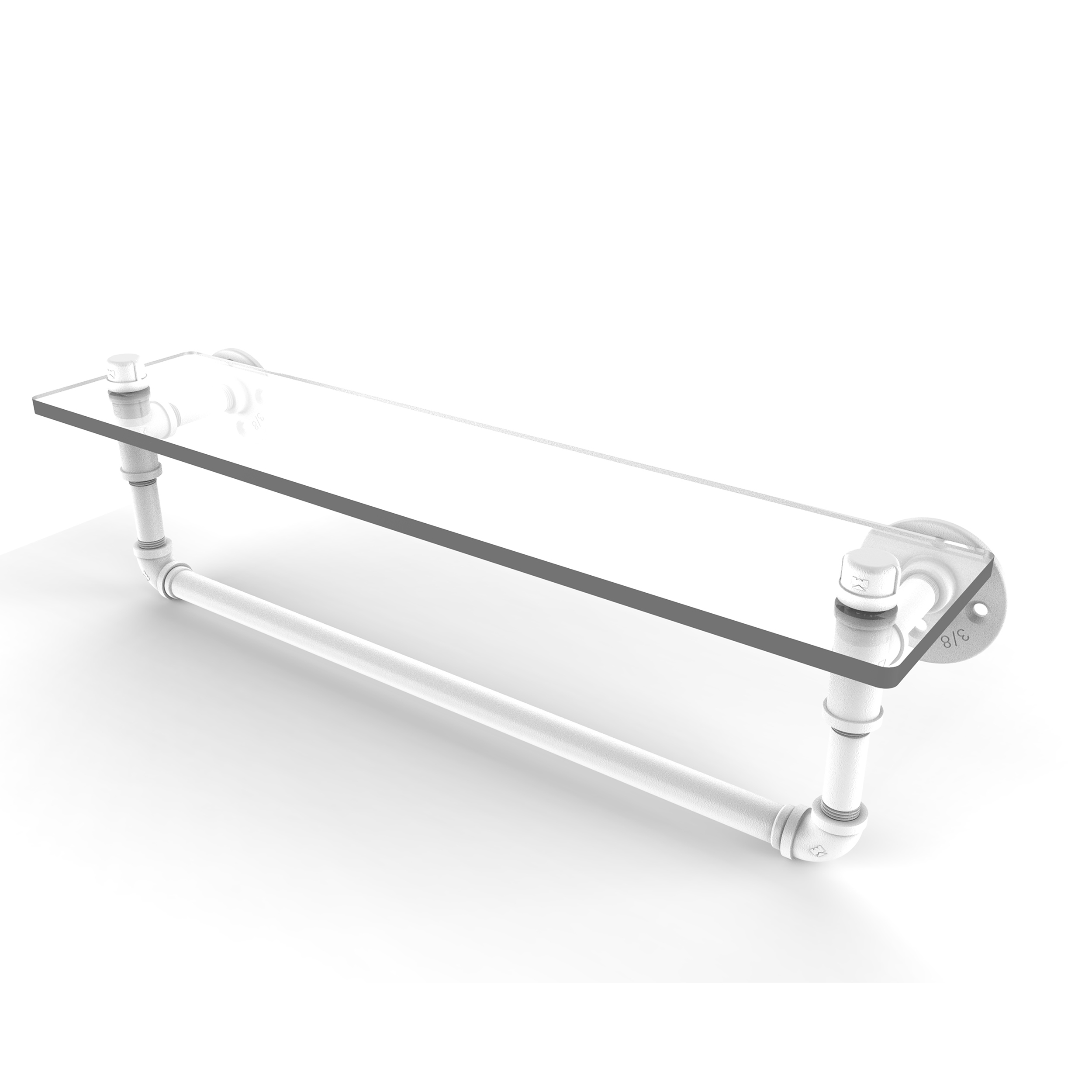 22" Glass Shelf With Towel Bar, Matt White Finish