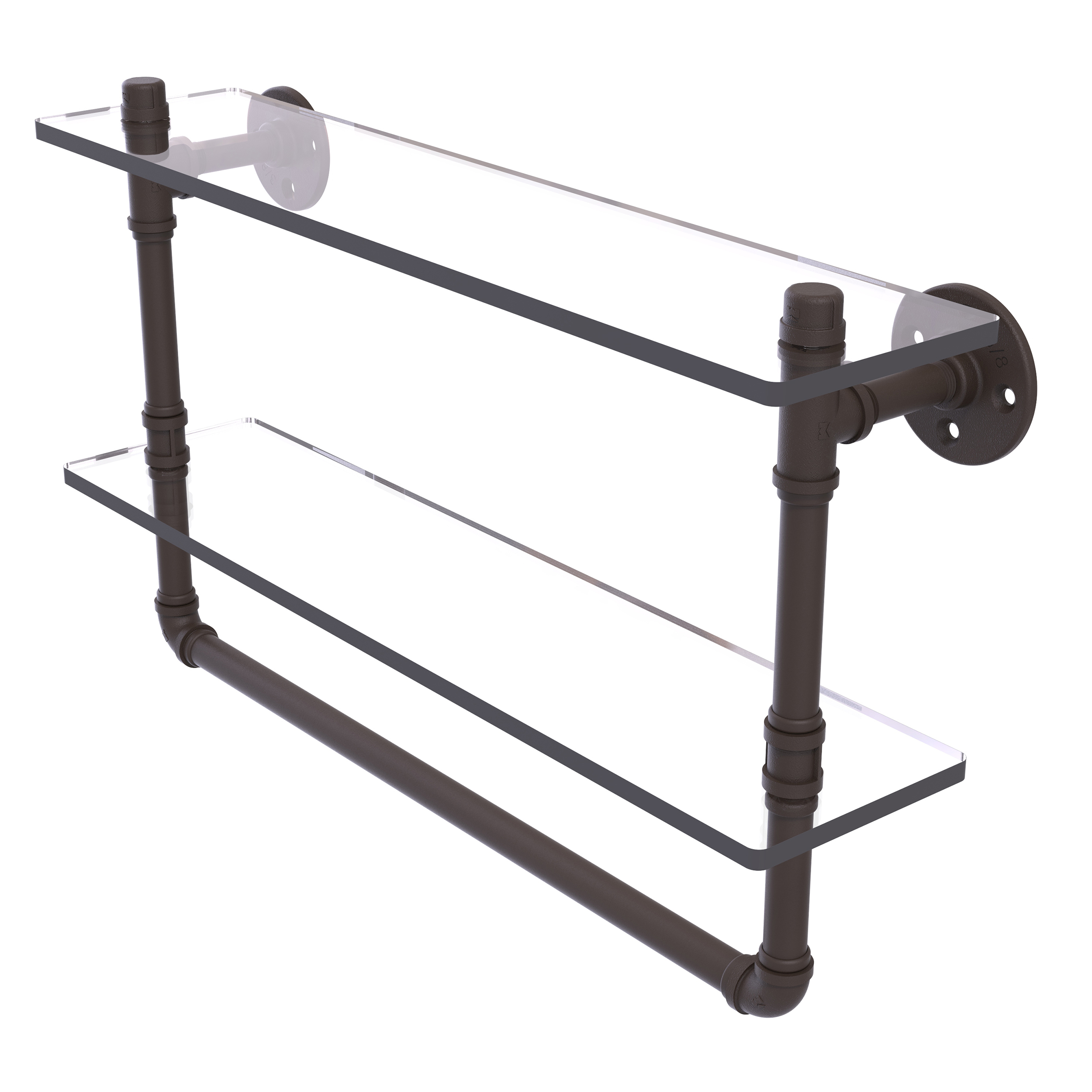 22" Double Glass Shelf With Towel Bar, Oil Rubbed Bronze Finish