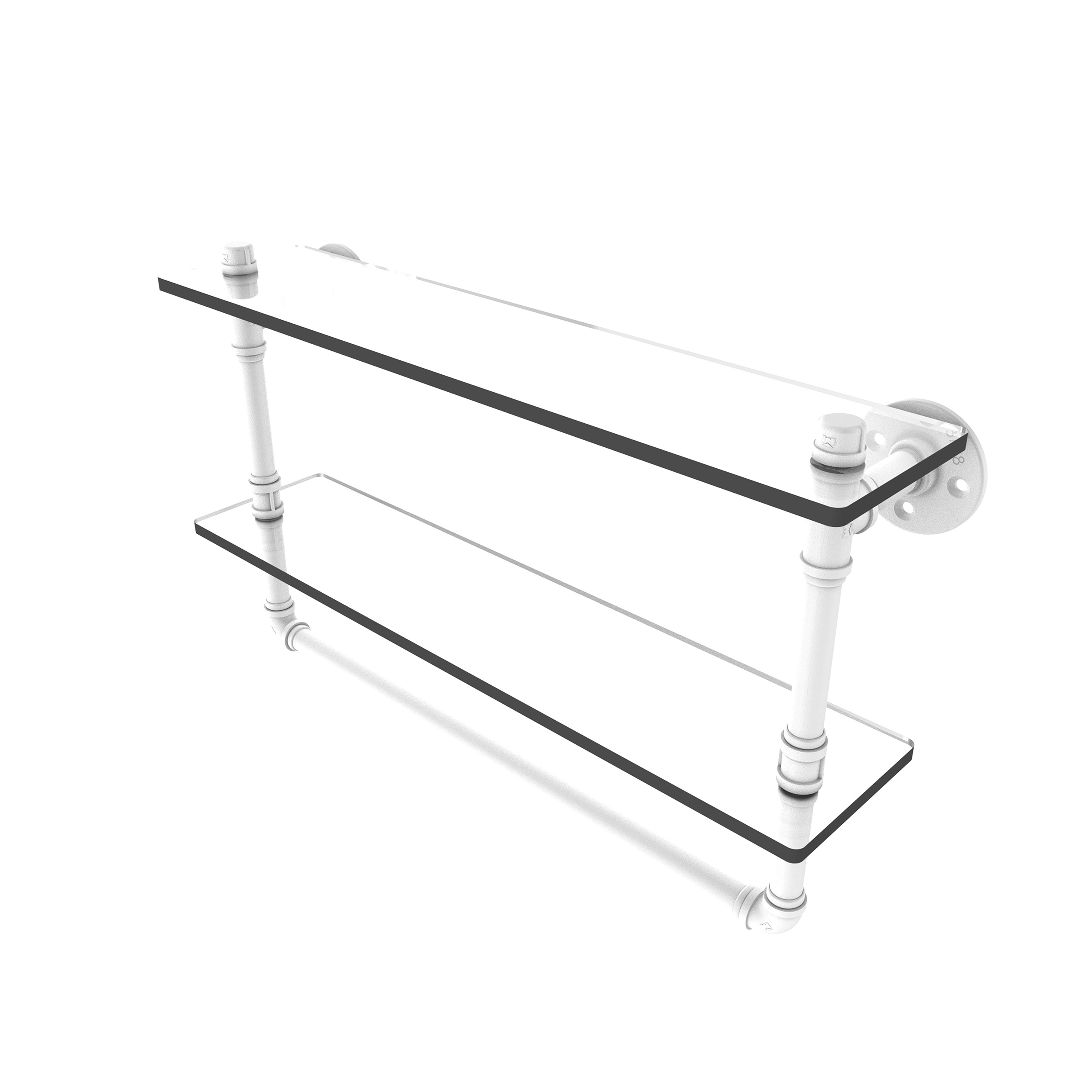 22" Double Glass Shelf With Towel Bar, Matt White Finish