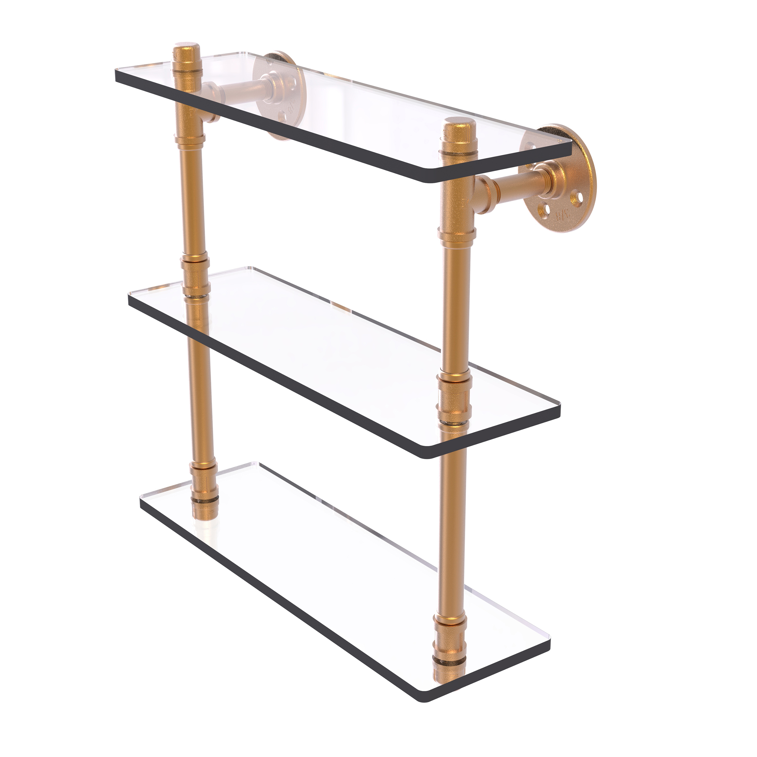 16" Triple Glass Shelf, Brushed Bronze Finish